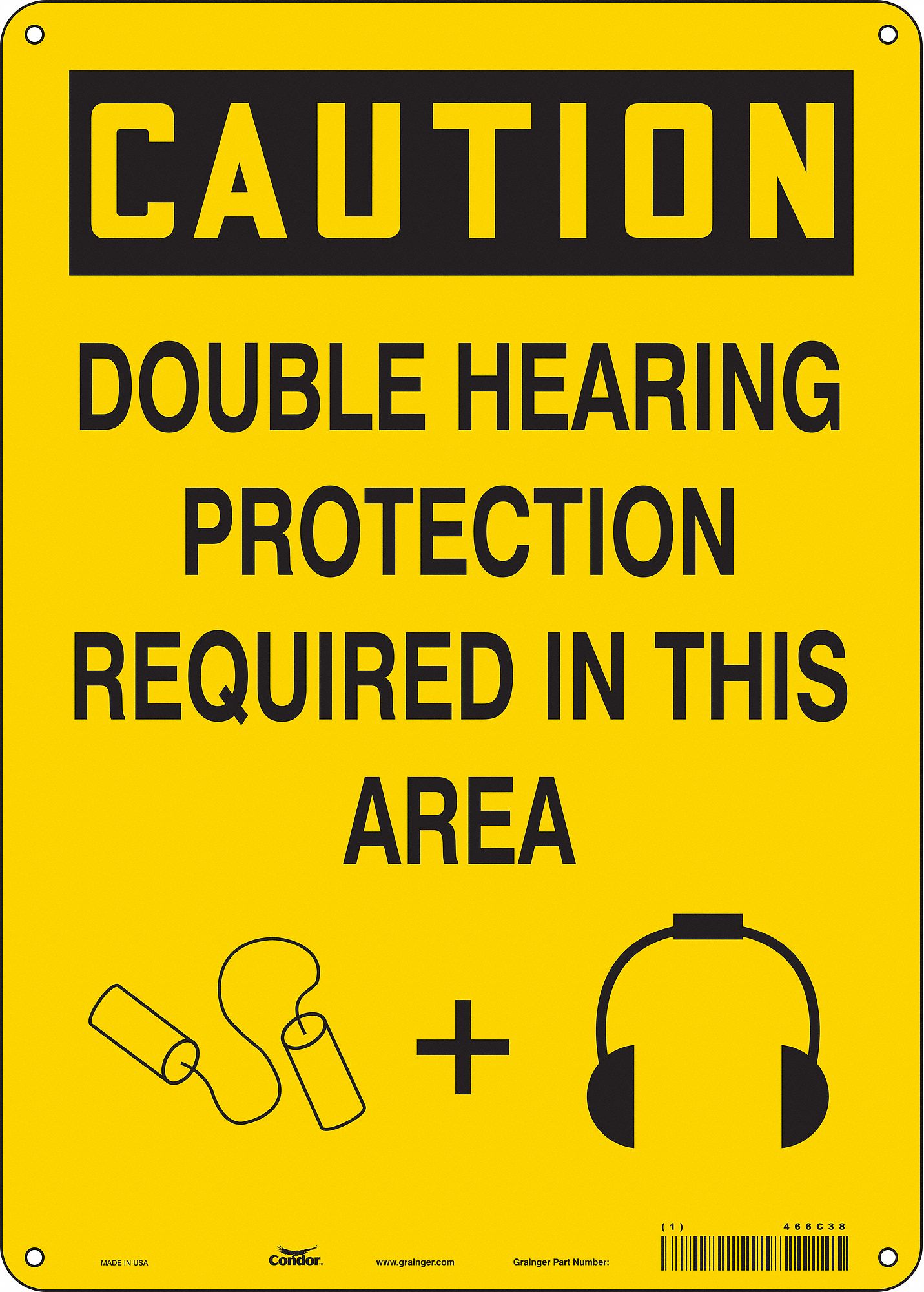 CONDOR Safety Sign, Sign Format Traditional OSHA, Double Hearing