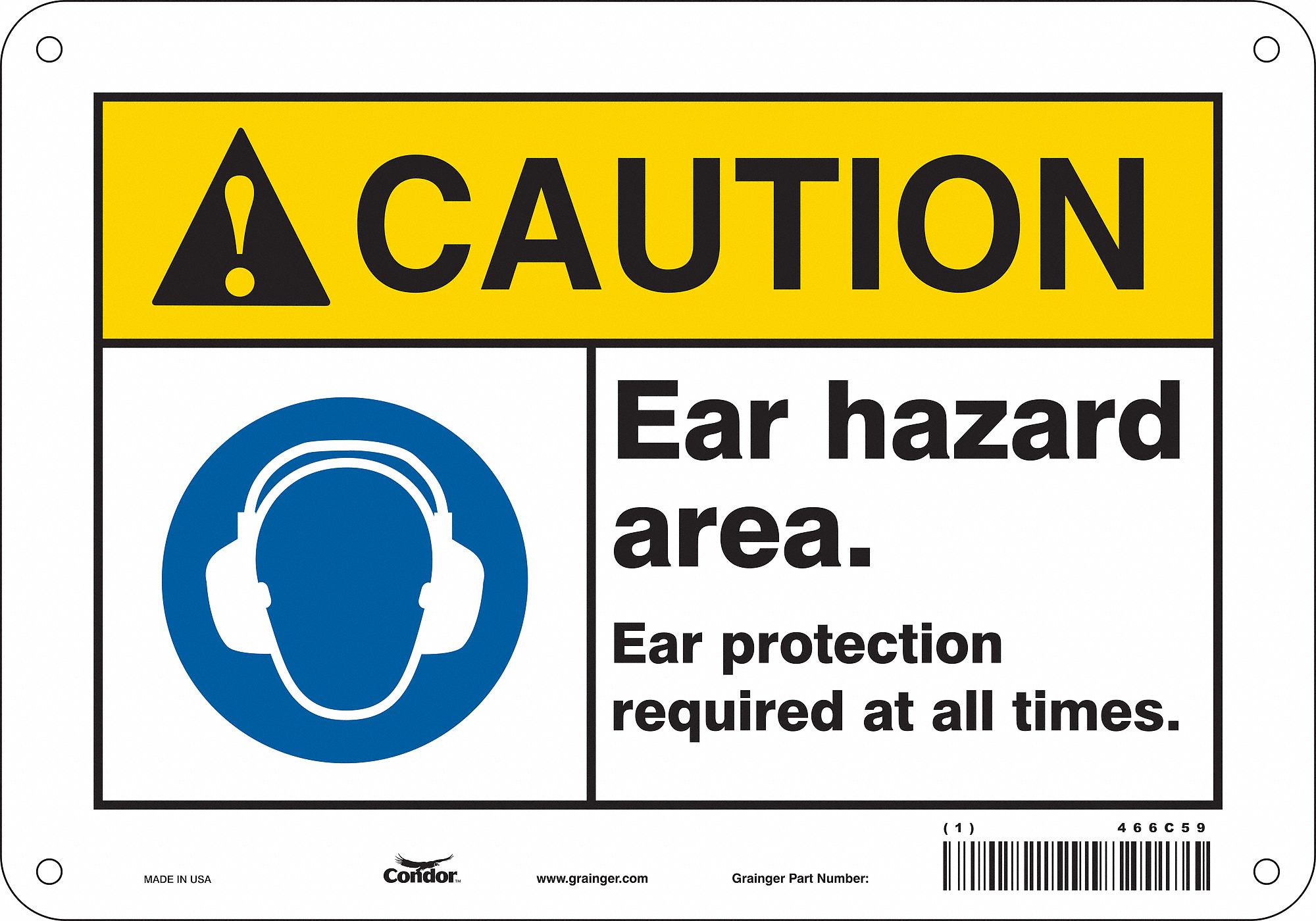 Safety Sign: Polyethylene, Mounting Holes Sign Mounting, 7 in x 10 in Nominal Sign Size, Caution