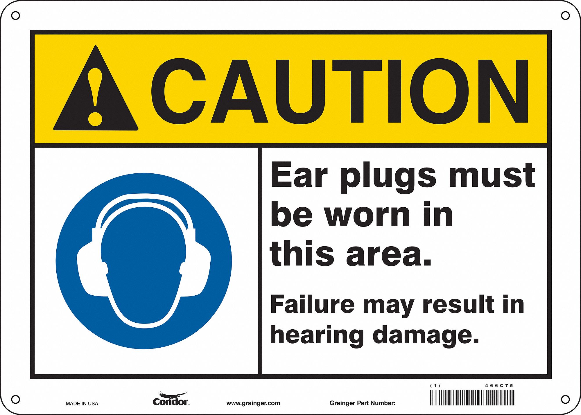 Safety Sign: Polyethylene, Mounting Holes Sign Mounting, 10 in x 14 in Nominal Sign Size, Caution