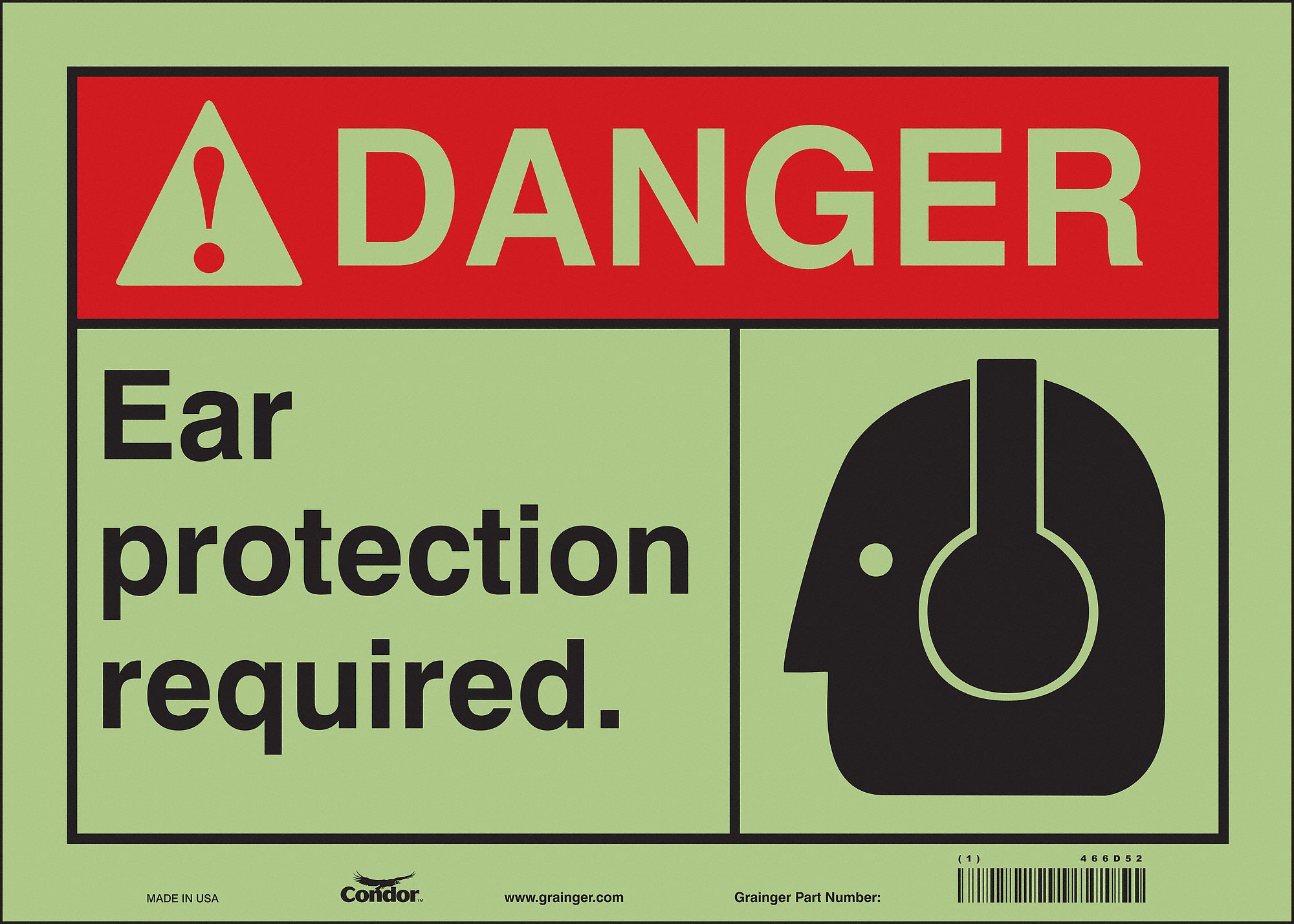 Safety Sign: Glow Vinyl, Adhesive Sign Mounting, 10 in x 14 in Nominal Sign Size, Glow In The Dark