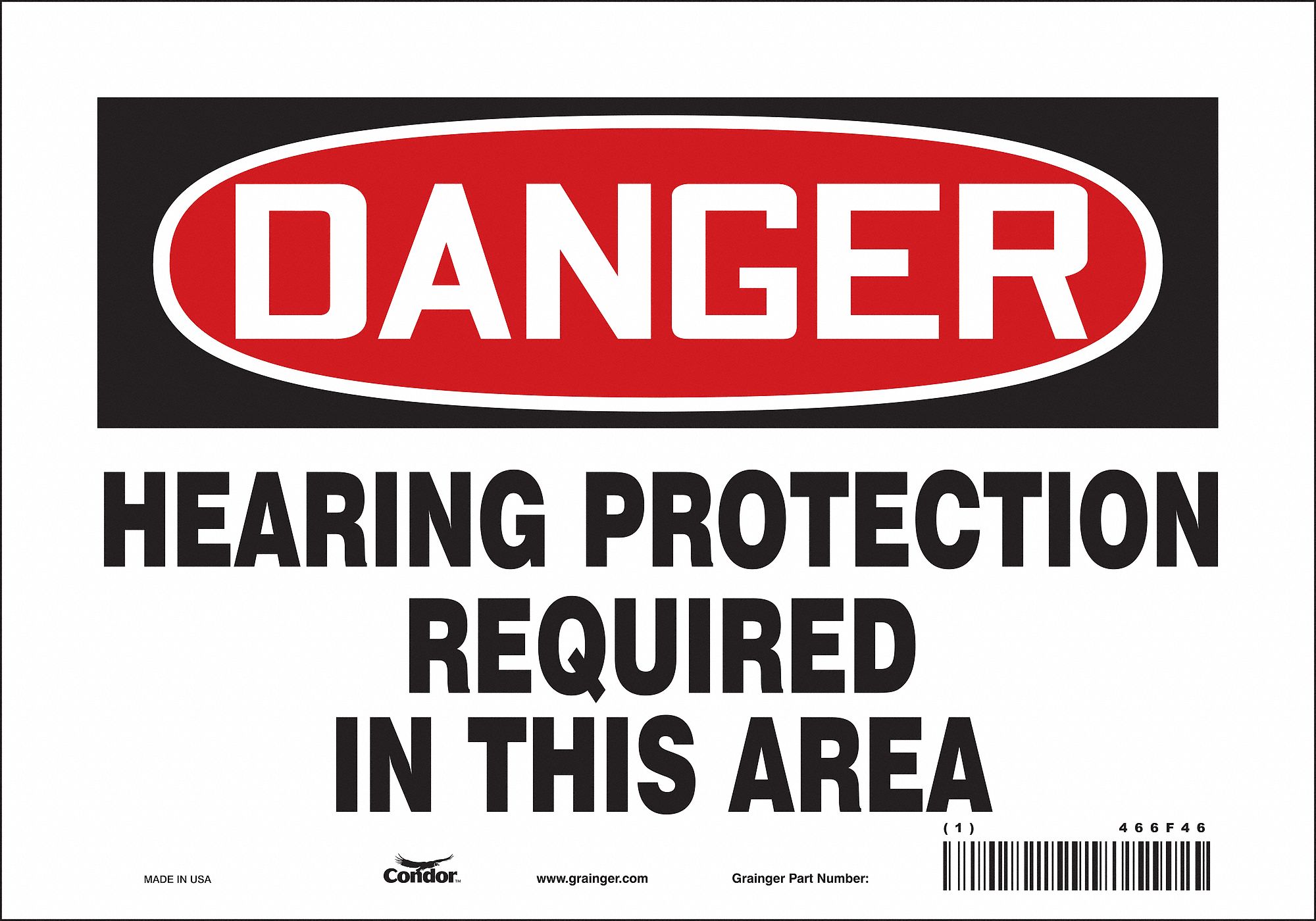 SAFETY SIGN, VINYL, ADHESIVE MOUNT, 7 X 10IN, NOT RETROREFLECTIVE, HEARING PROTECTION REQUIRED IN THIS AREA