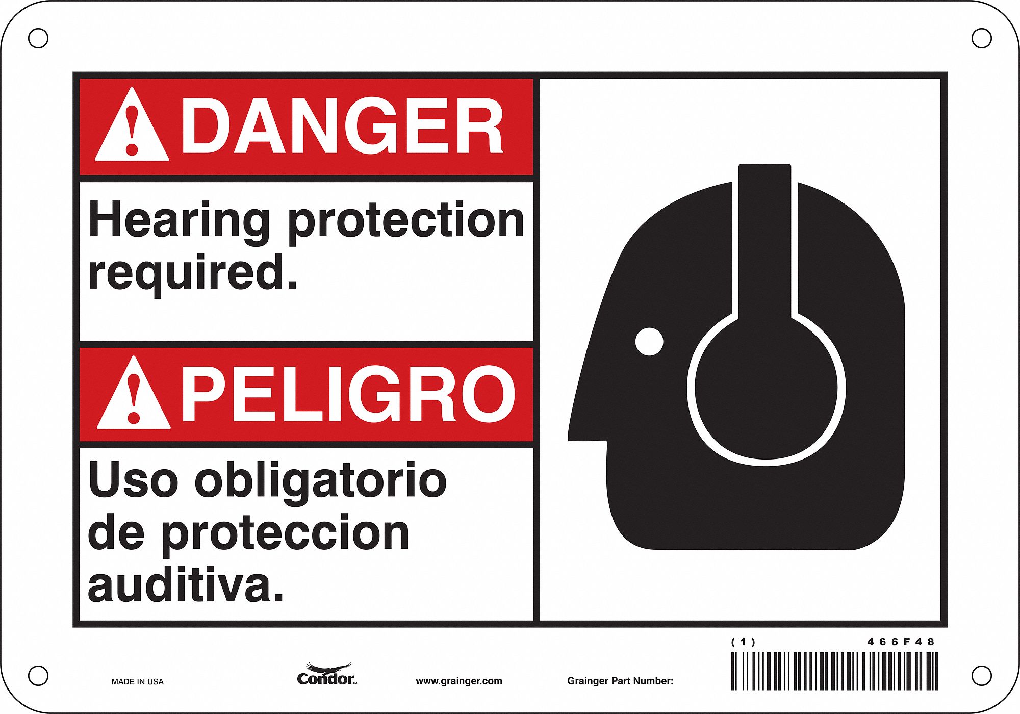 Safety Sign: Aluminum, Mounting Holes Sign Mounting, 7 in x 10 in Nominal Sign Size, 0.032 in Thick