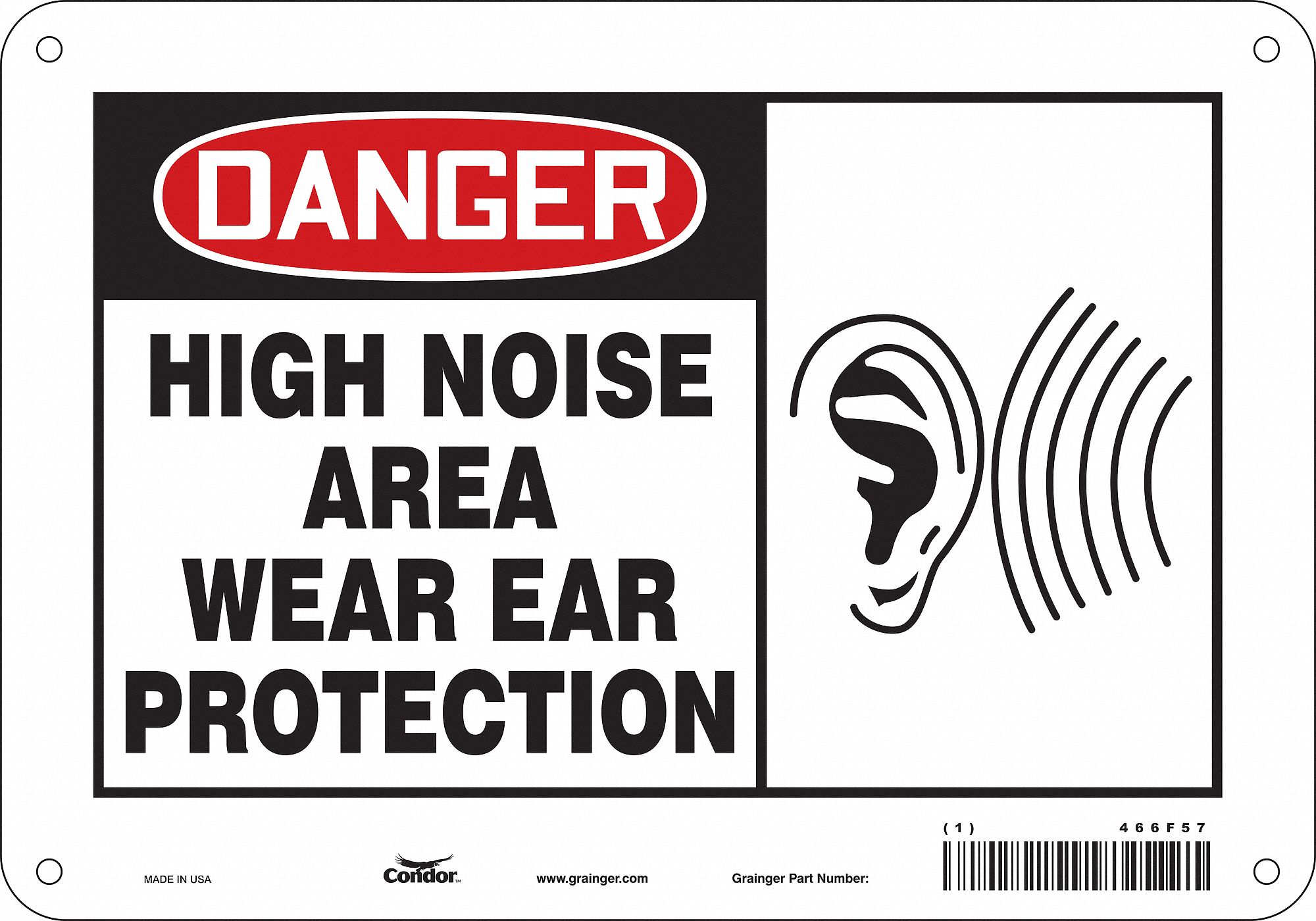 Safety Sign: Aluminum, Mounting Holes Sign Mounting, 7 in x 10 in Nominal Sign Size, 0.032 in Thick