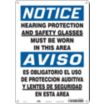 Notice/Aviso: Hearing Protection And Safety Glasses Must Be Worn In This Area/Es Obligatorio El Uso De Proteccion Auditiva Y Lentes De Seguridad En Esta Area Signs