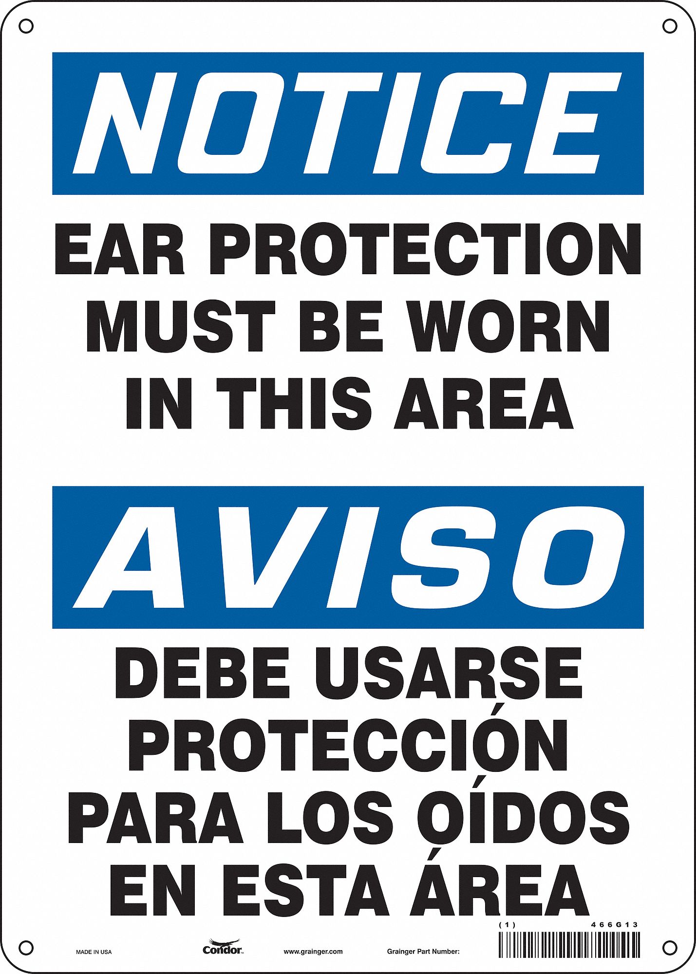 Safety Sign: Polyethylene, Mounting Holes Sign Mounting, 14 in x 10 in Nominal Sign Size, Wall