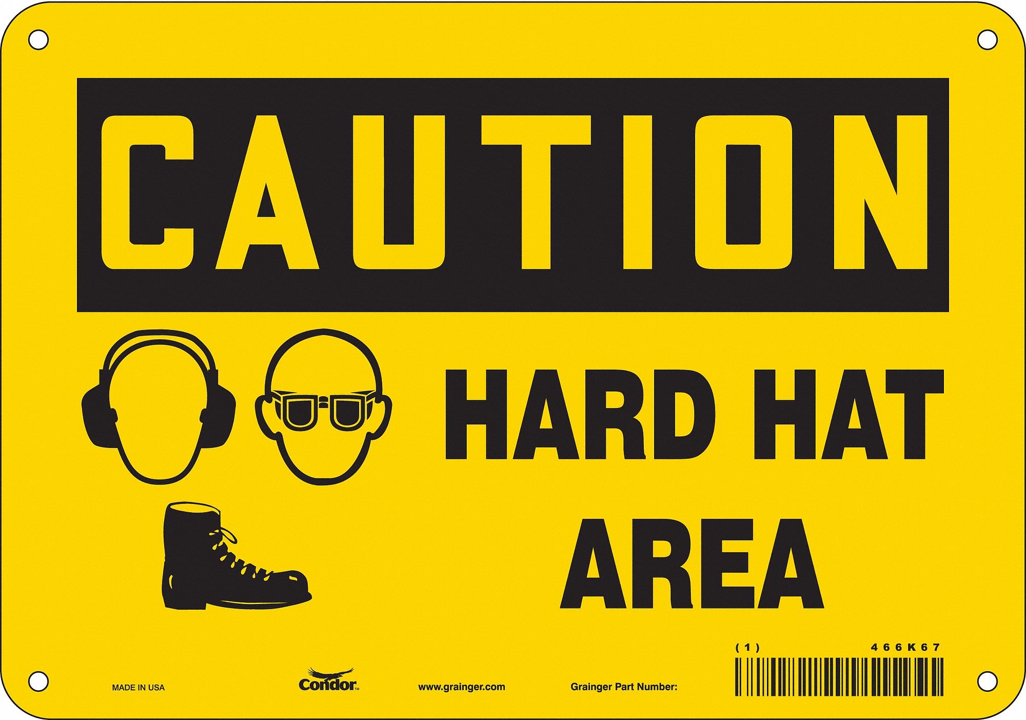 Safety Sign: Aluminum, Mounting Holes Sign Mounting, 7 in x 10 in Nominal Sign Size, 0.032 in Thick