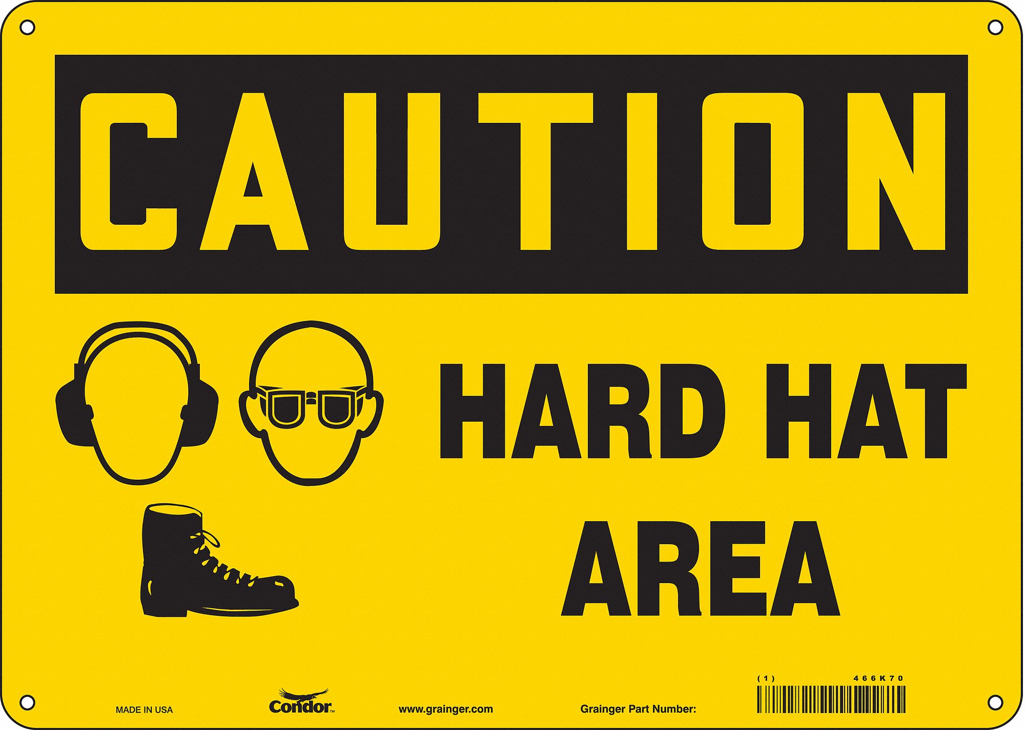 Safety Sign: Polyethylene, Mounting Holes Sign Mounting, 10 in x 14 in Nominal Sign Size, Caution