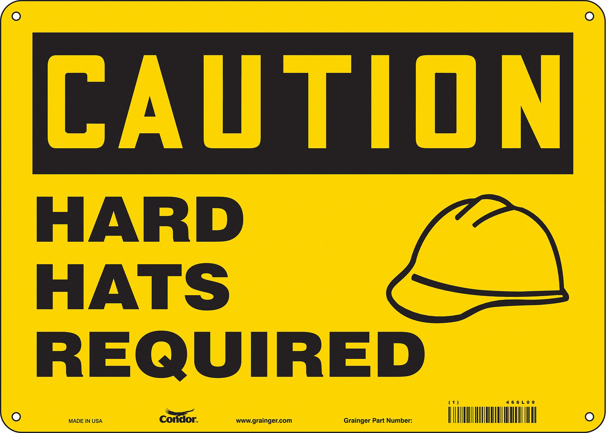 Safety Sign: Polyethylene, Mounting Holes Sign Mounting, 10 in x 14 in Nominal Sign Size, Caution