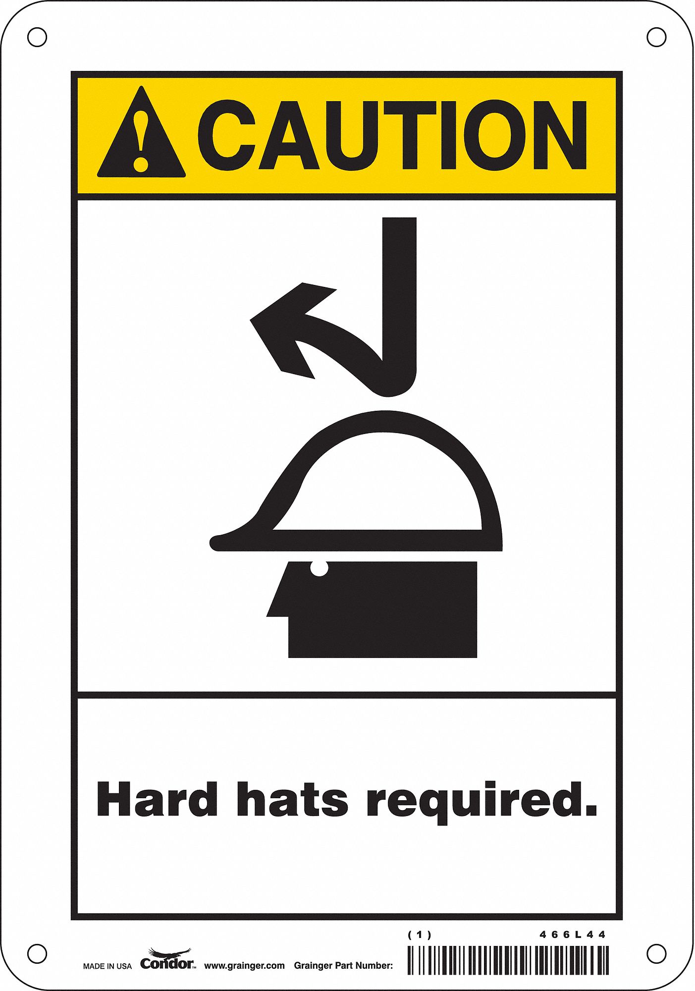 CONDOR Safety Sign, Sign Format ANSI/OSHA Format, Hard Hats Required