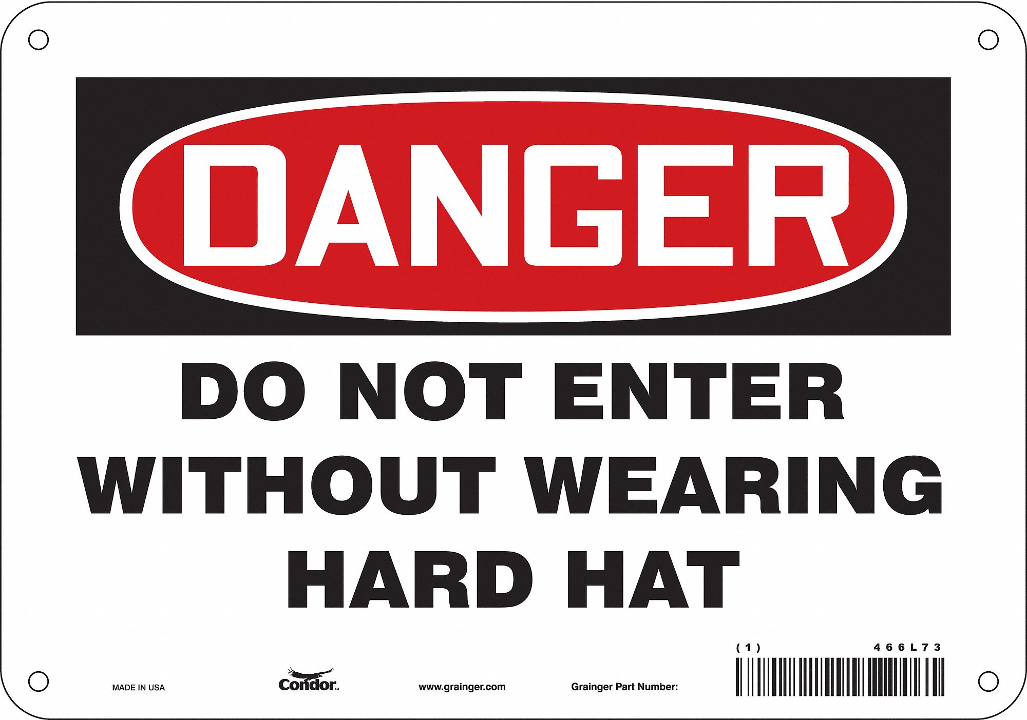 Safety Sign: Polyethylene, Mounting Holes Sign Mounting, 7 in x 10 in Nominal Sign Size, Danger