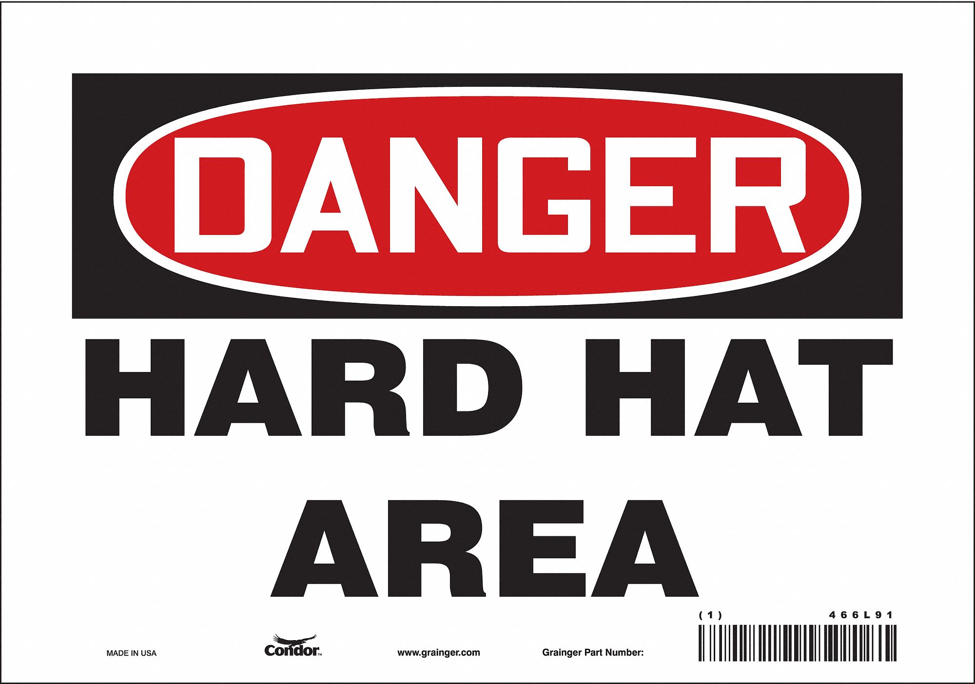 SAFETY SIGN, VINYL, ADHESIVE MOUNT, 7 IN X 10 IN NOMINAL SIGN SIZE, NOT RETROREFLECTIVE, HARD HAT AREA