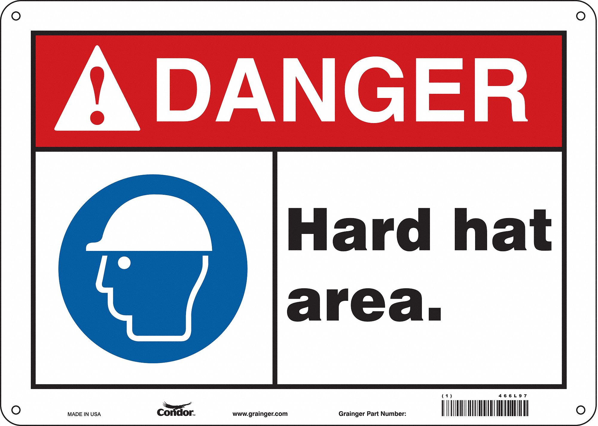 Safety Sign: Polyethylene, Mounting Holes Sign Mounting, 10 in x 14 in Nominal Sign Size, Danger