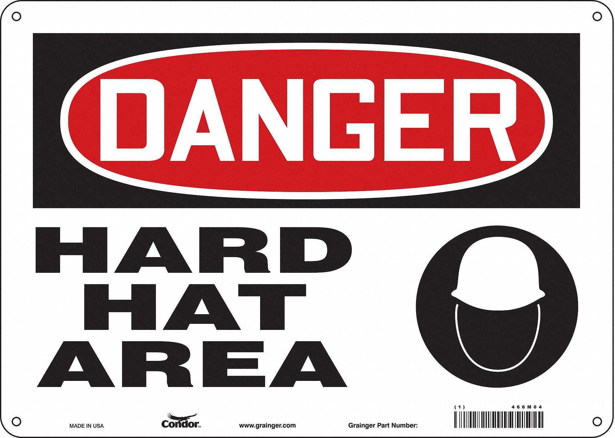 Safety Sign: Polyethylene, Mounting Holes Sign Mounting, 10 in x 14 in Nominal Sign Size, Danger