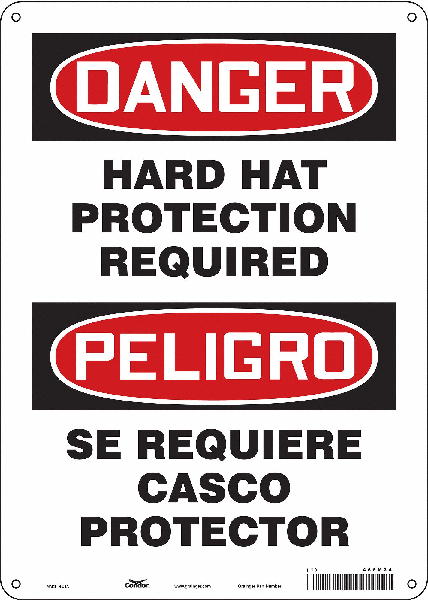 Safety Sign: Polyethylene, Mounting Holes Sign Mounting, 14 in x 10 in Nominal Sign Size, Wall