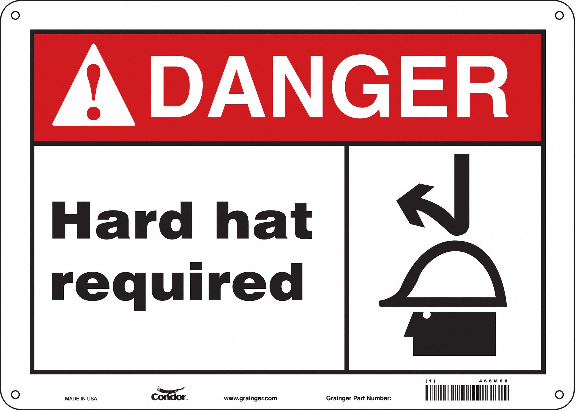 Safety Sign: Polyethylene, Mounting Holes Sign Mounting, 10 in x 14 in Nominal Sign Size, Danger