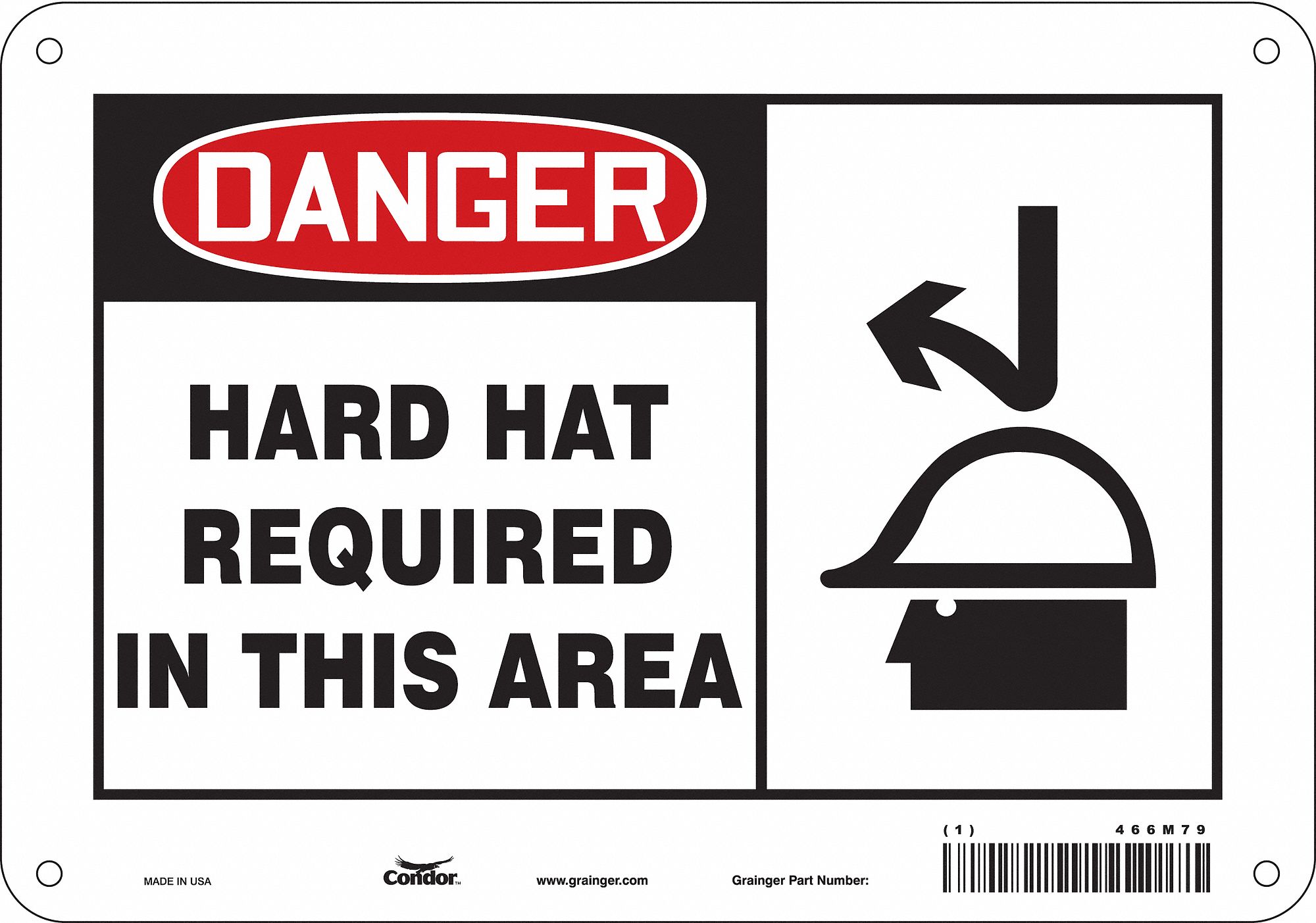 Safety Sign: Polyethylene, Mounting Holes Sign Mounting, 7 in x 10 in Nominal Sign Size, Danger