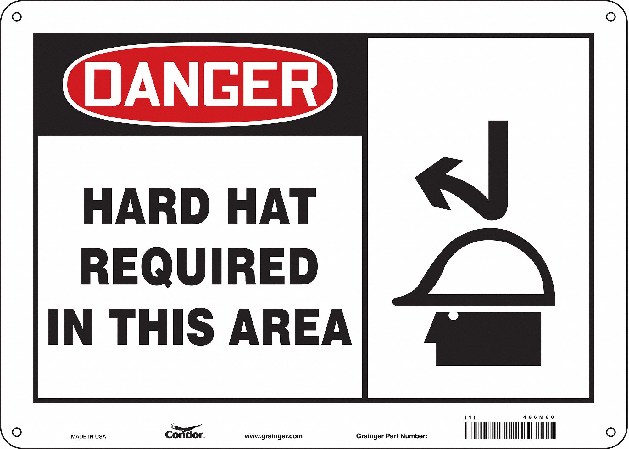 Safety Sign: Polyethylene, Mounting Holes Sign Mounting, 10 in x 14 in Nominal Sign Size, Danger