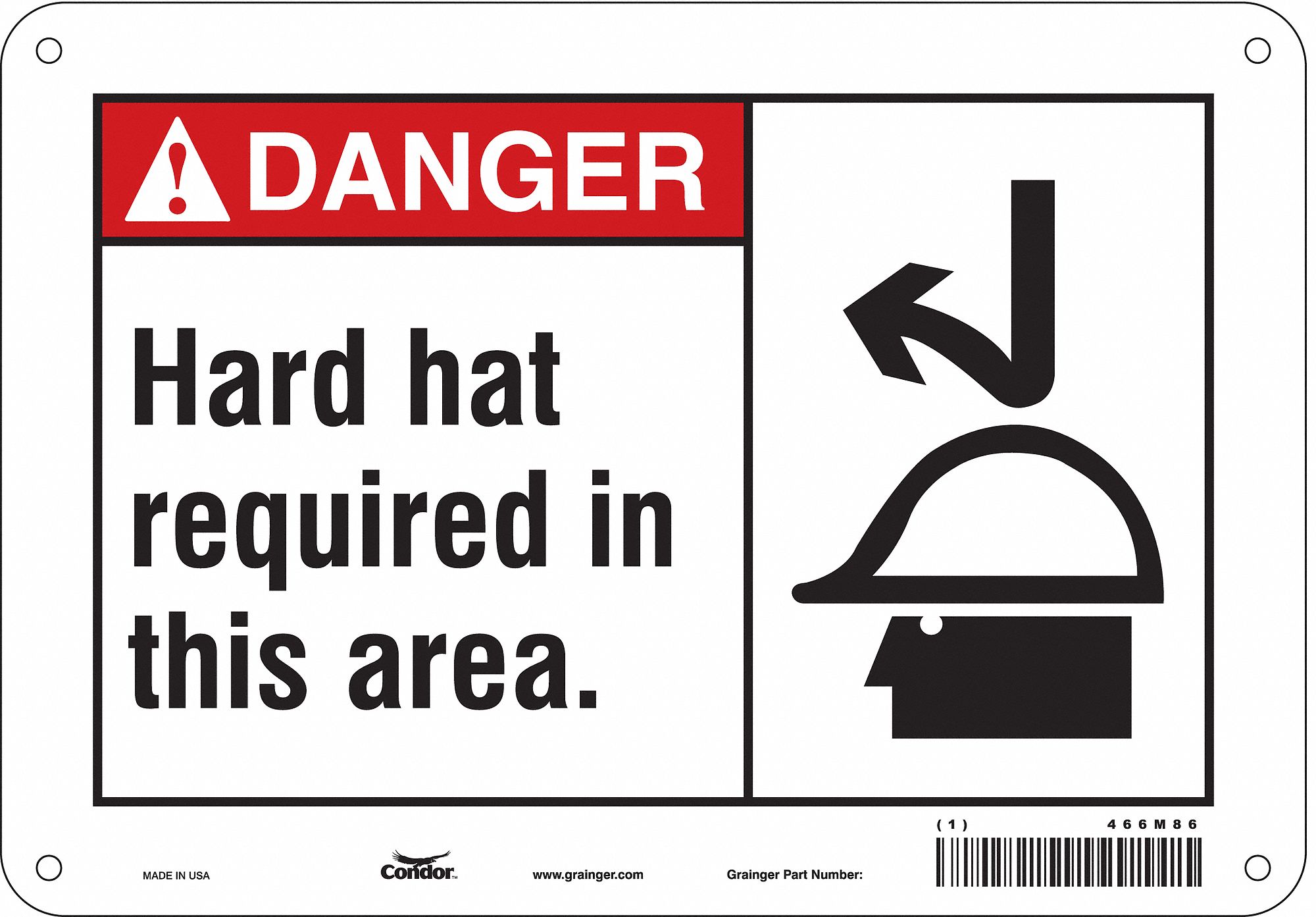 Safety Sign: Polyethylene, Mounting Holes Sign Mounting, 7 in x 10 in Nominal Sign Size, Danger