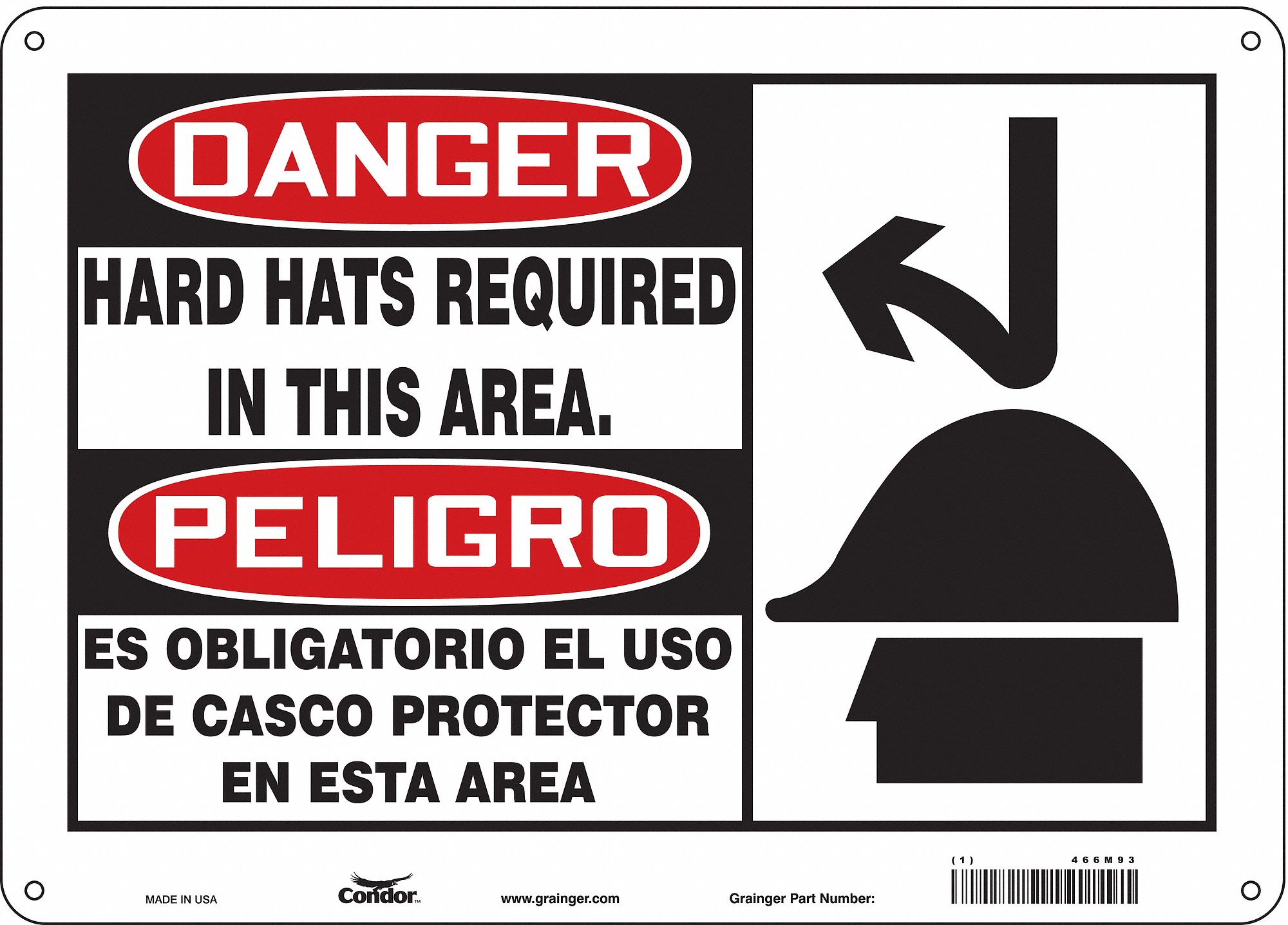 Safety Sign: Polyethylene, Mounting Holes Sign Mounting, 10 in x 14 in Nominal Sign Size, Wall