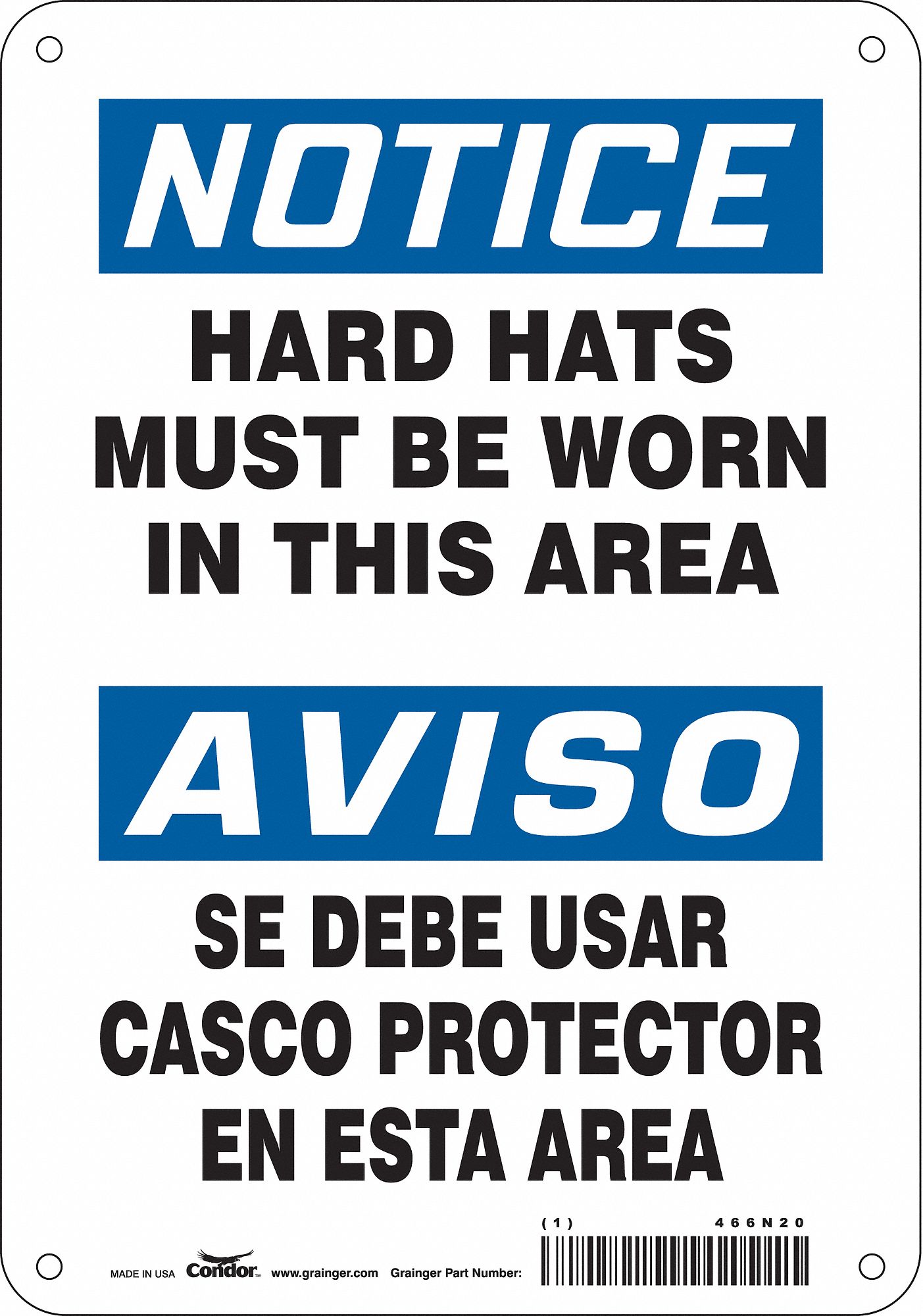 Safety Sign: Aluminum, Mounting Holes Sign Mounting, 10 in x 7 in Nominal Sign Size, 0.032 in Thick