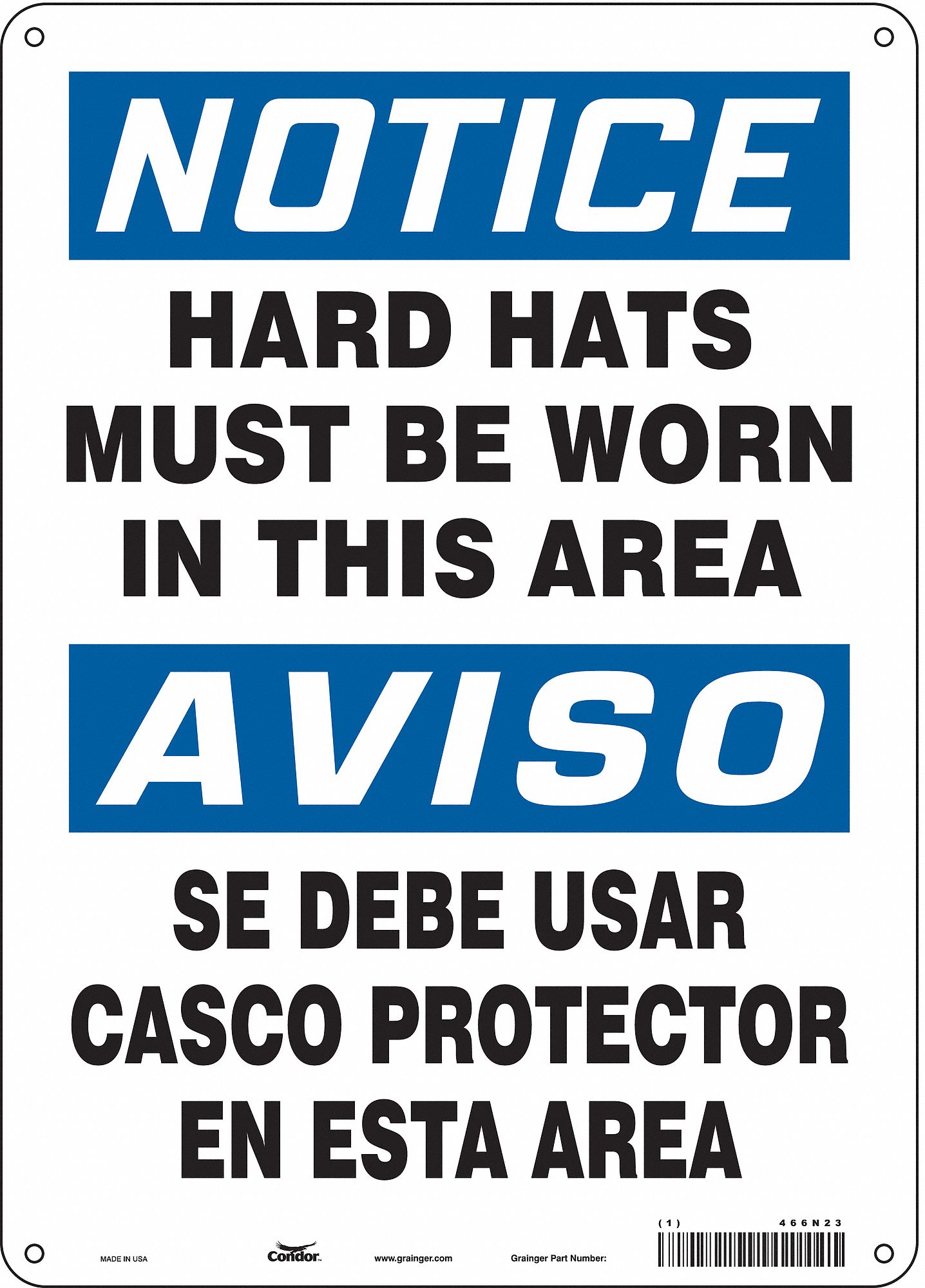 Safety Sign: Polyethylene, Mounting Holes Sign Mounting, 14 in x 10 in Nominal Sign Size, Wall