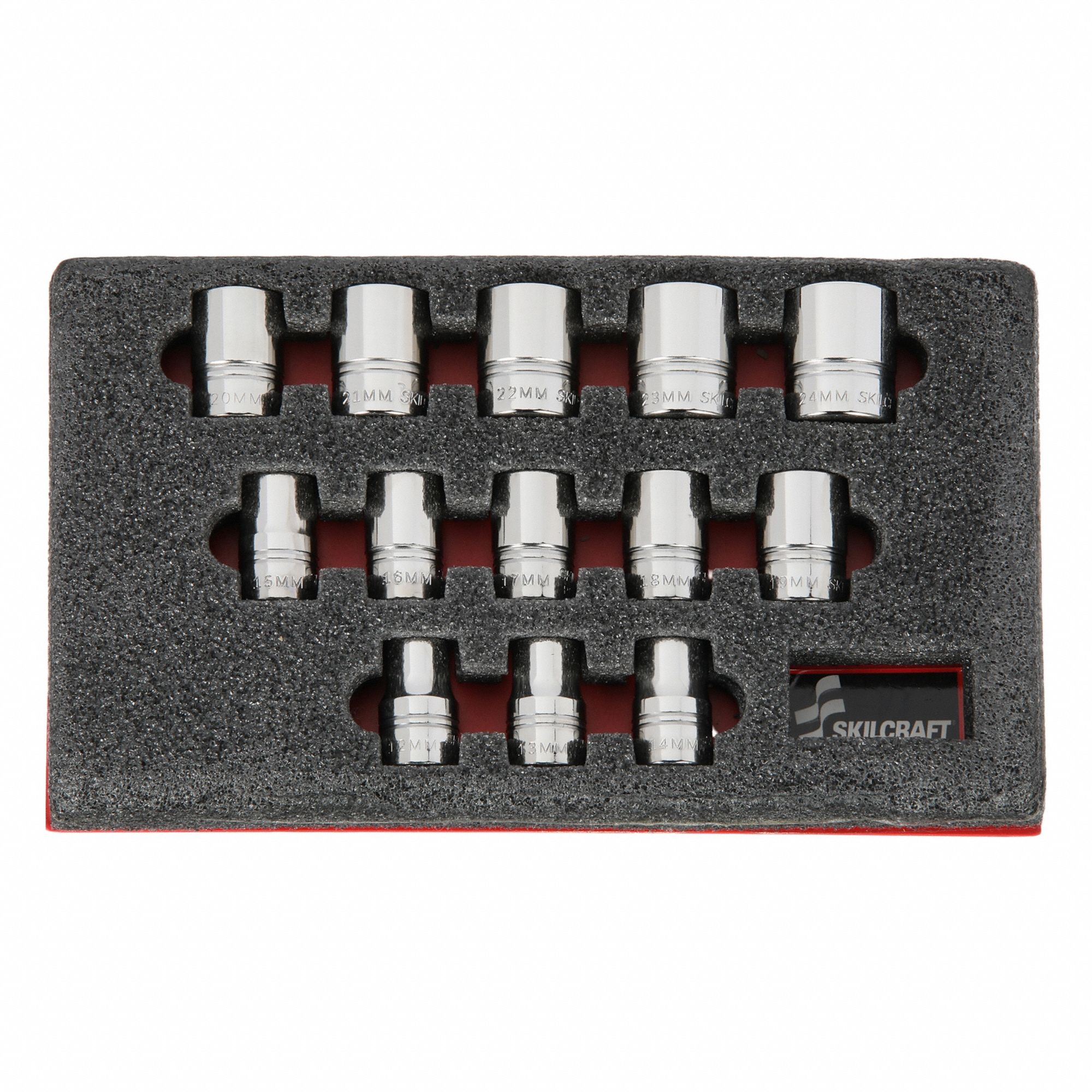 Socket Set: 1/2 in Drive, 13 Piece, 12-Point/6-Point, Metric, 12 mm to 24 mm