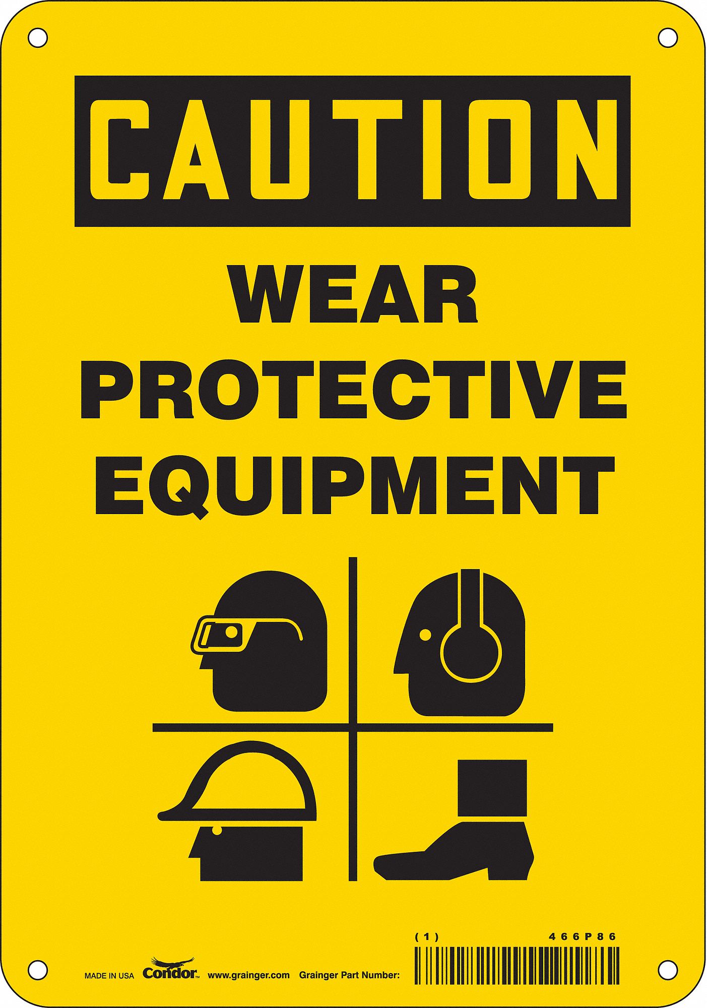 CONDOR Safety Sign, Sign Format Traditional OSHA, Wear Protective ...
