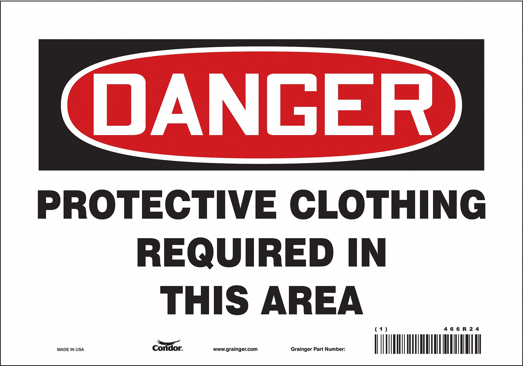 CONDOR Safety Sign, Sign Format Traditional OSHA, Protective Clothing