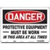 Danger: Protective Equipment Must Be Worn In This Area At All Times Signs