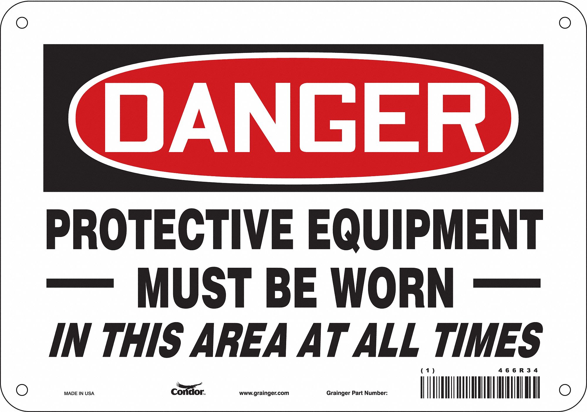 Safety Sign: Polyethylene, Mounting Holes Sign Mounting, 7 in x 10 in Nominal Sign Size, Danger