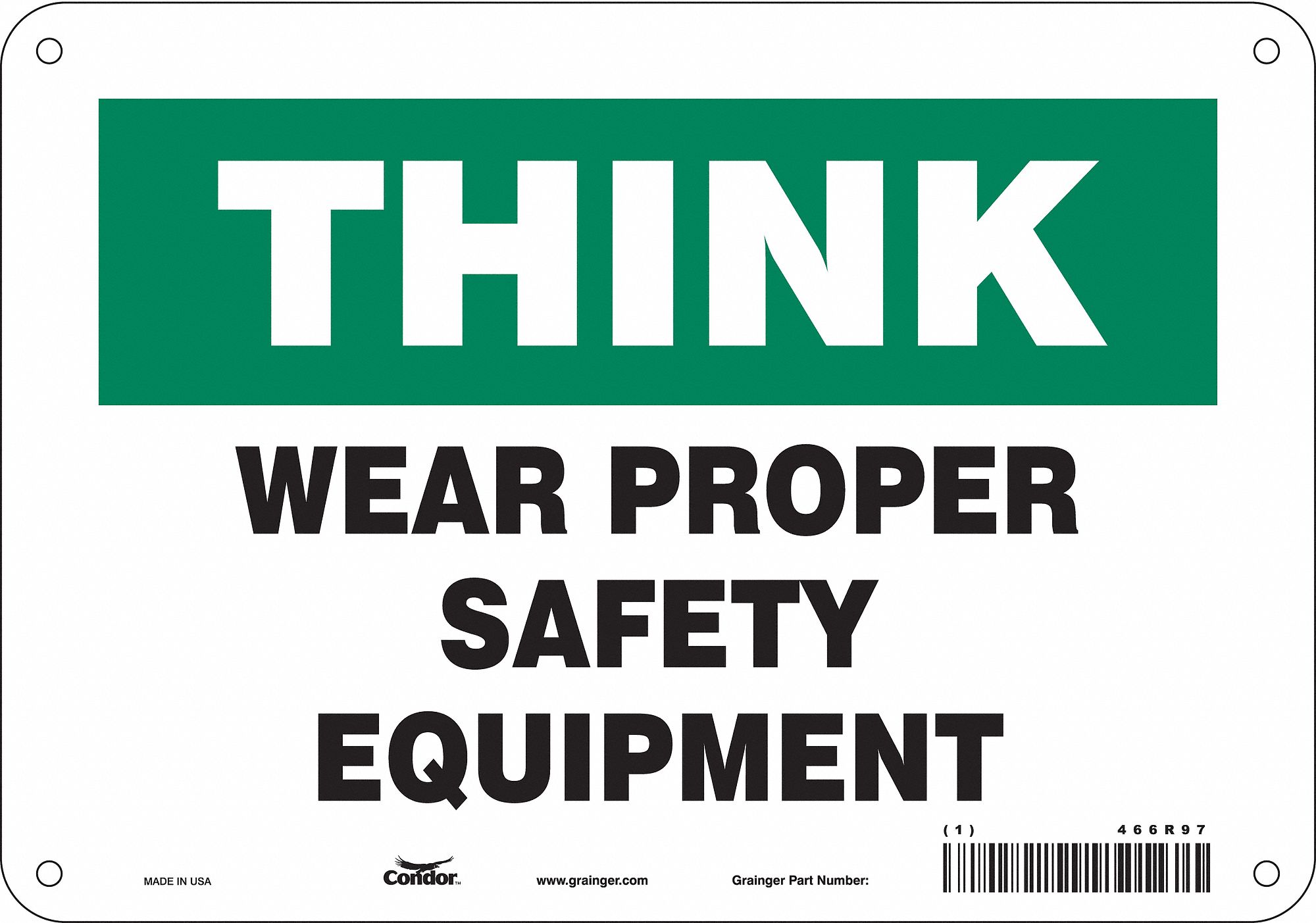 Safety Sign: Polyethylene, Mounting Holes Sign Mounting, 7 in x 10 in Nominal Sign Size, Think, Wall