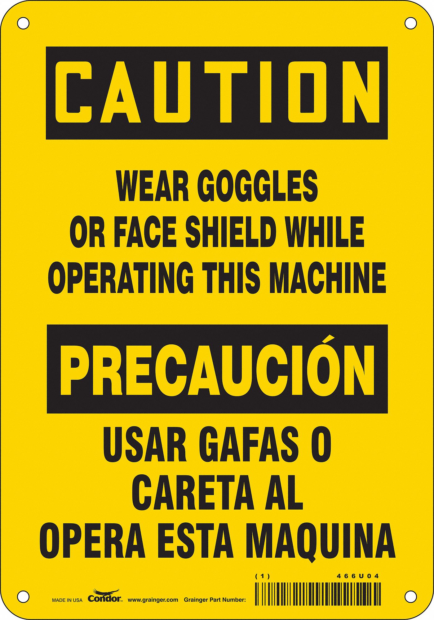 Safety Sign: Polyethylene, Mounting Holes Sign Mounting, 10 in x 7 in Nominal Sign Size, Wall