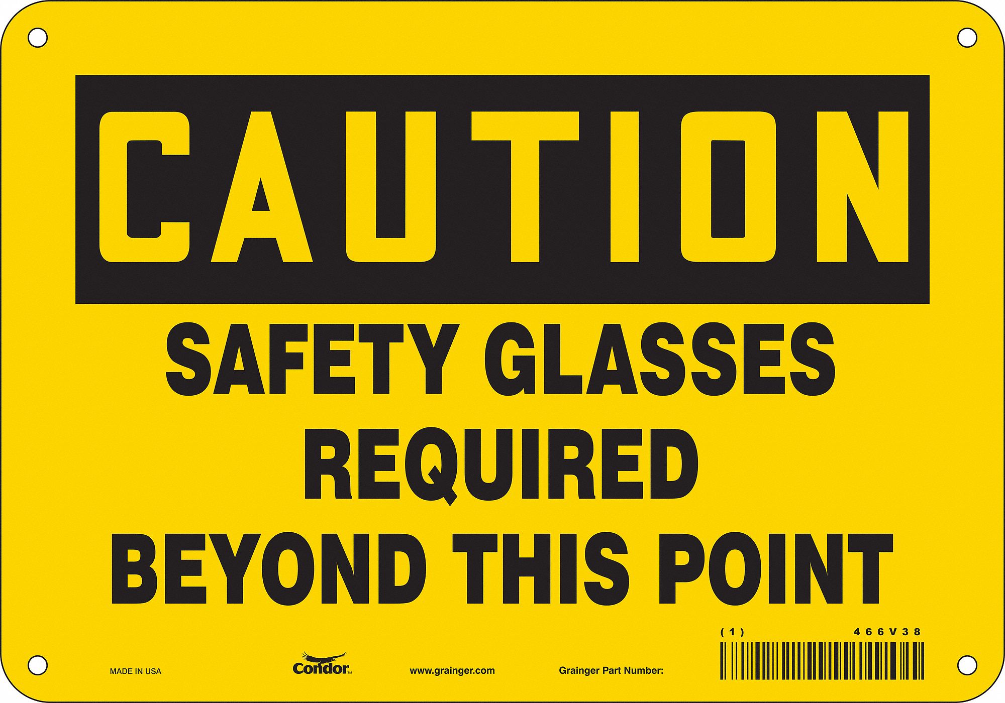CONDOR Safety Sign, Sign Format Traditional OSHA, Safety Glasses ...