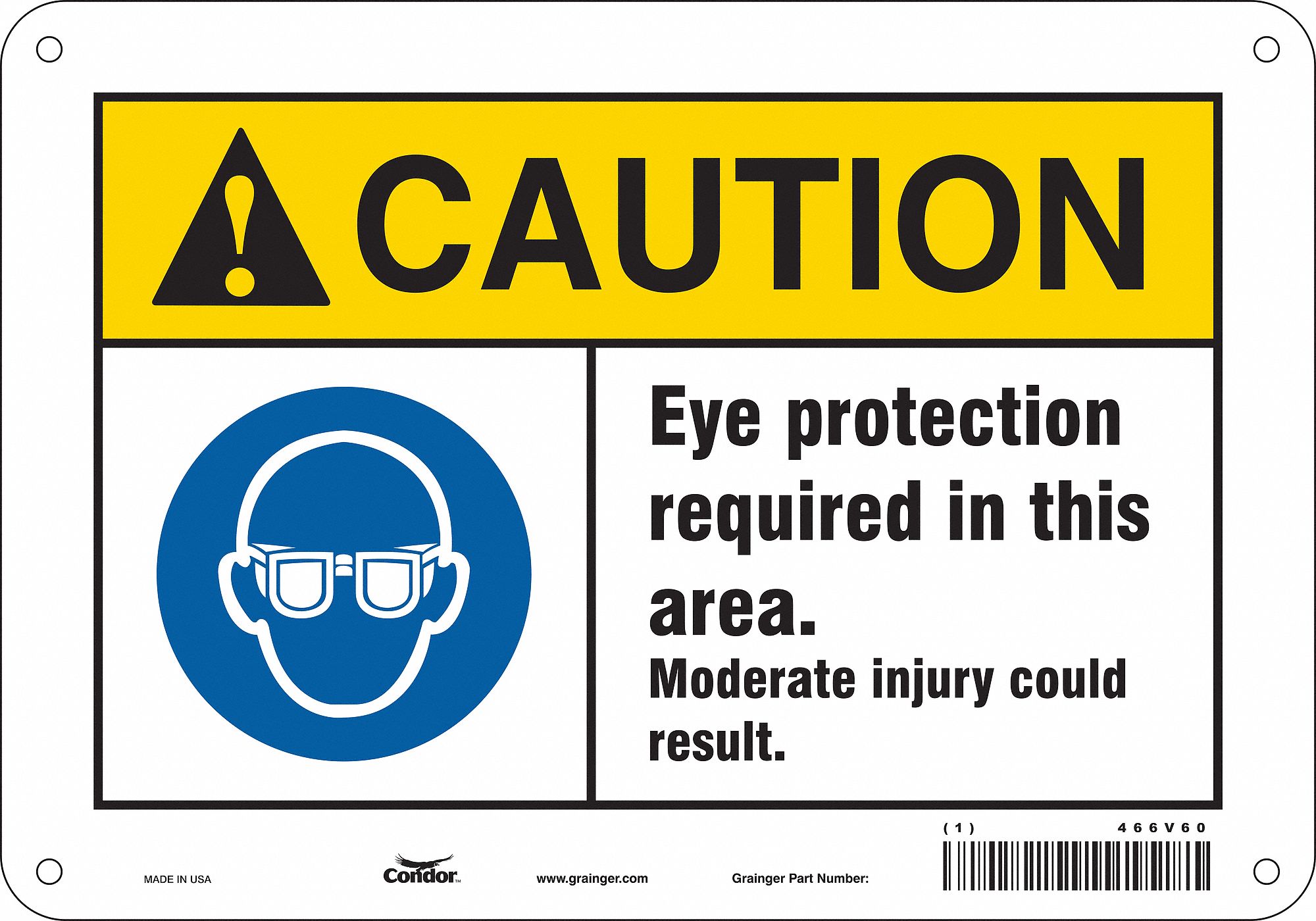 Safety Sign: Polyethylene, Mounting Holes Sign Mounting, 7 in x 10 in Nominal Sign Size, Caution