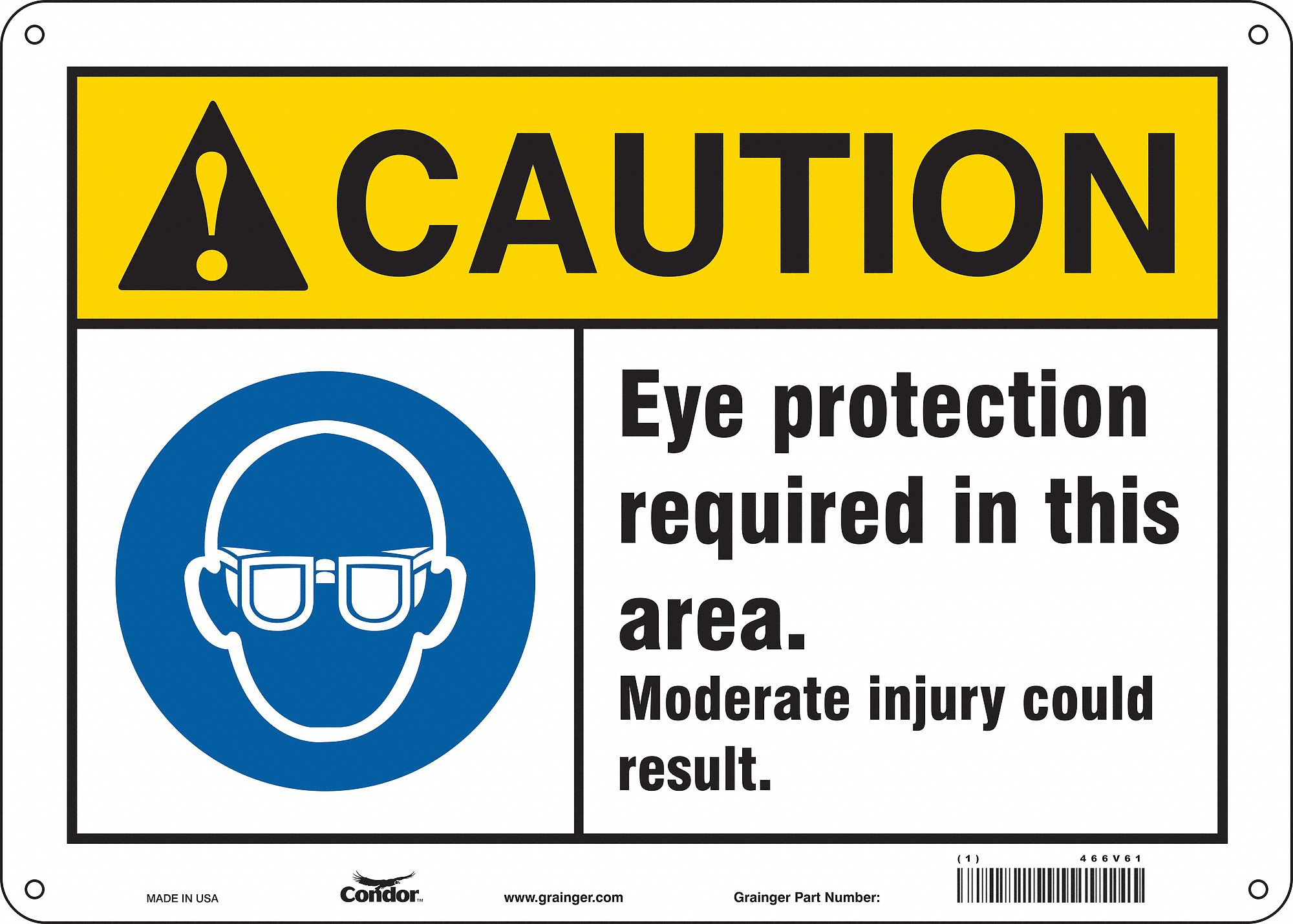 Safety Sign: Polyethylene, Mounting Holes Sign Mounting, 10 in x 14 in Nominal Sign Size, Caution