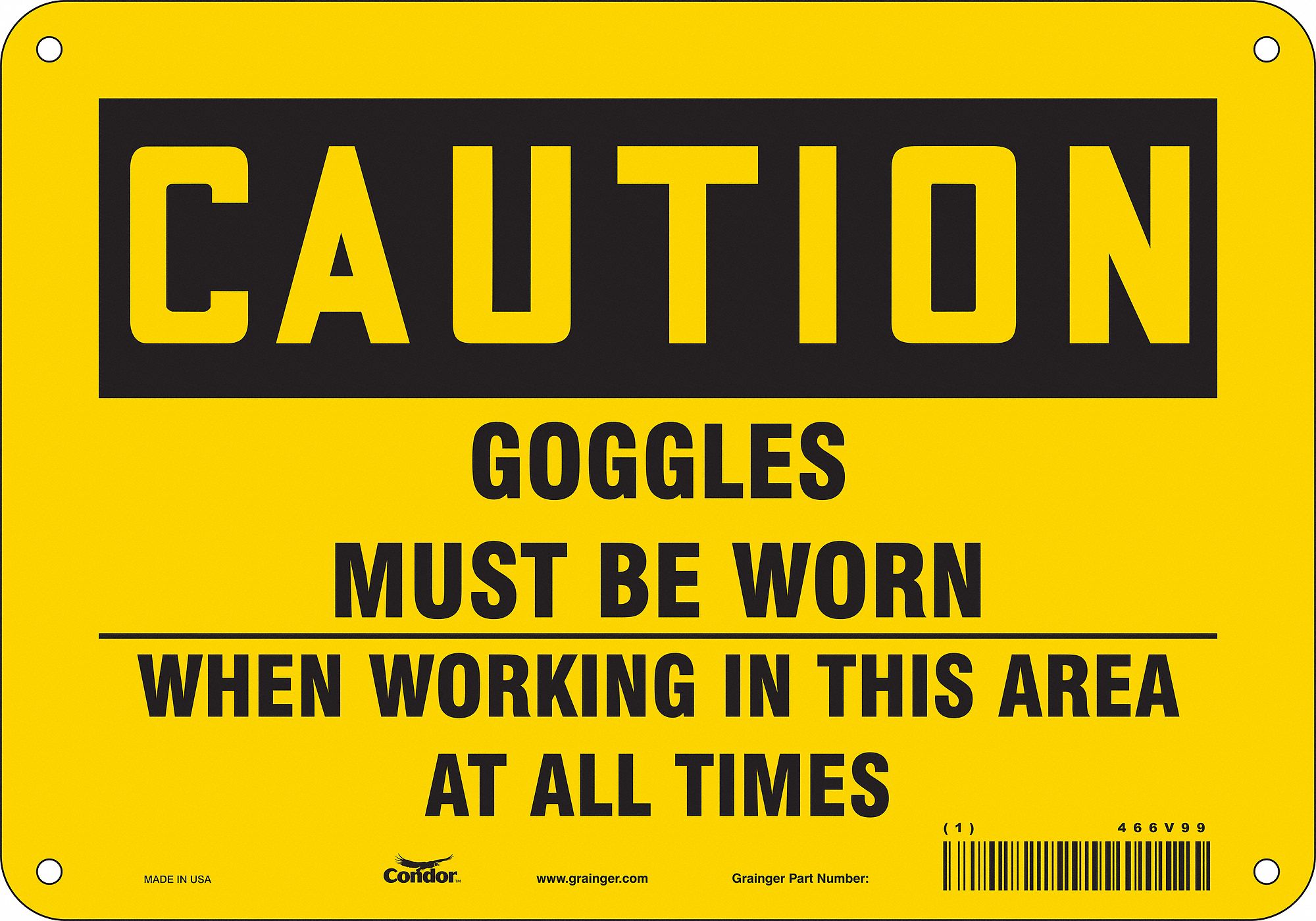Safety Sign: Polyethylene, Mounting Holes Sign Mounting, 7 in x 10 in Nominal Sign Size, Caution