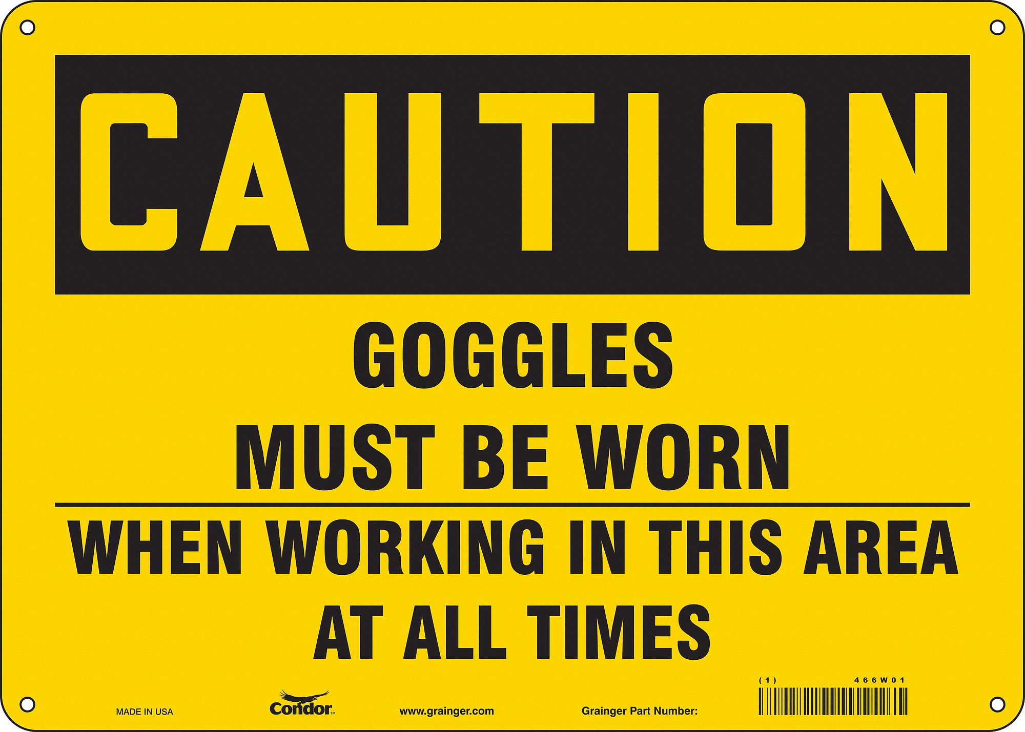 Safety Sign: Polyethylene, Mounting Holes Sign Mounting, 10 in x 14 in Nominal Sign Size, Caution