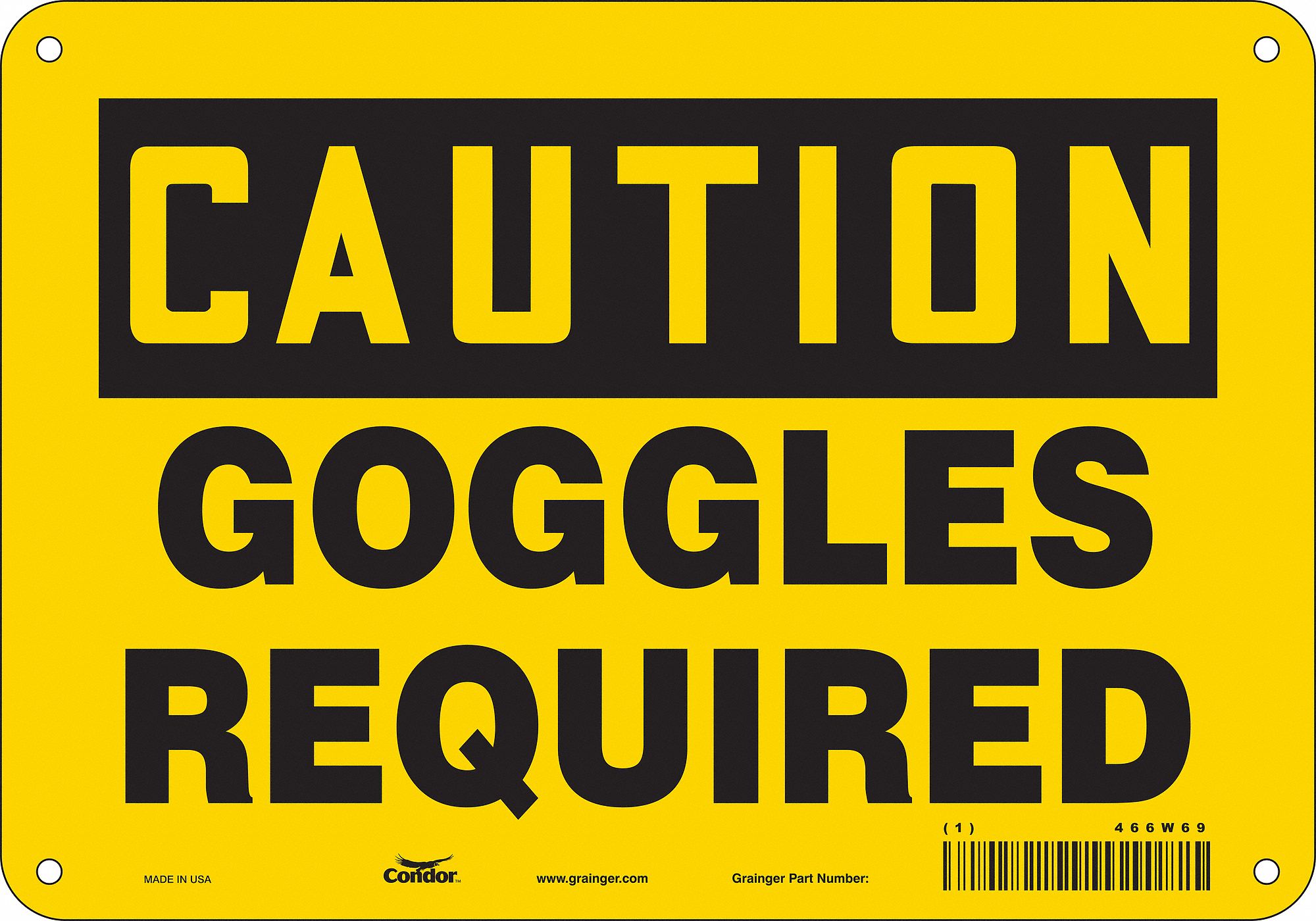 Safety Sign: Polyethylene, Mounting Holes Sign Mounting, 7 in x 10 in Nominal Sign Size, Caution