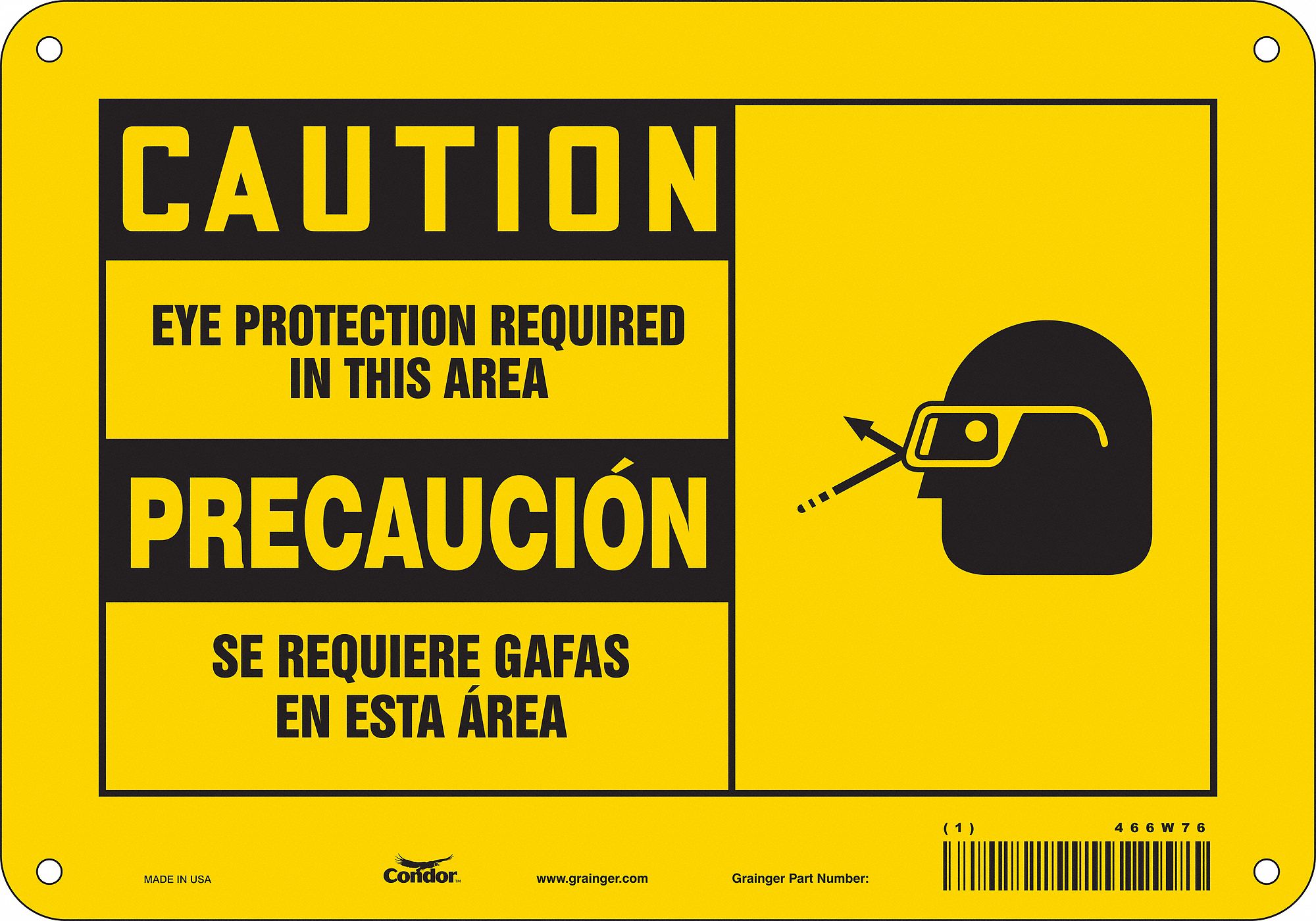 Safety Sign: Polyethylene, Mounting Holes Sign Mounting, 7 in x 10 in Nominal Sign Size, Wall