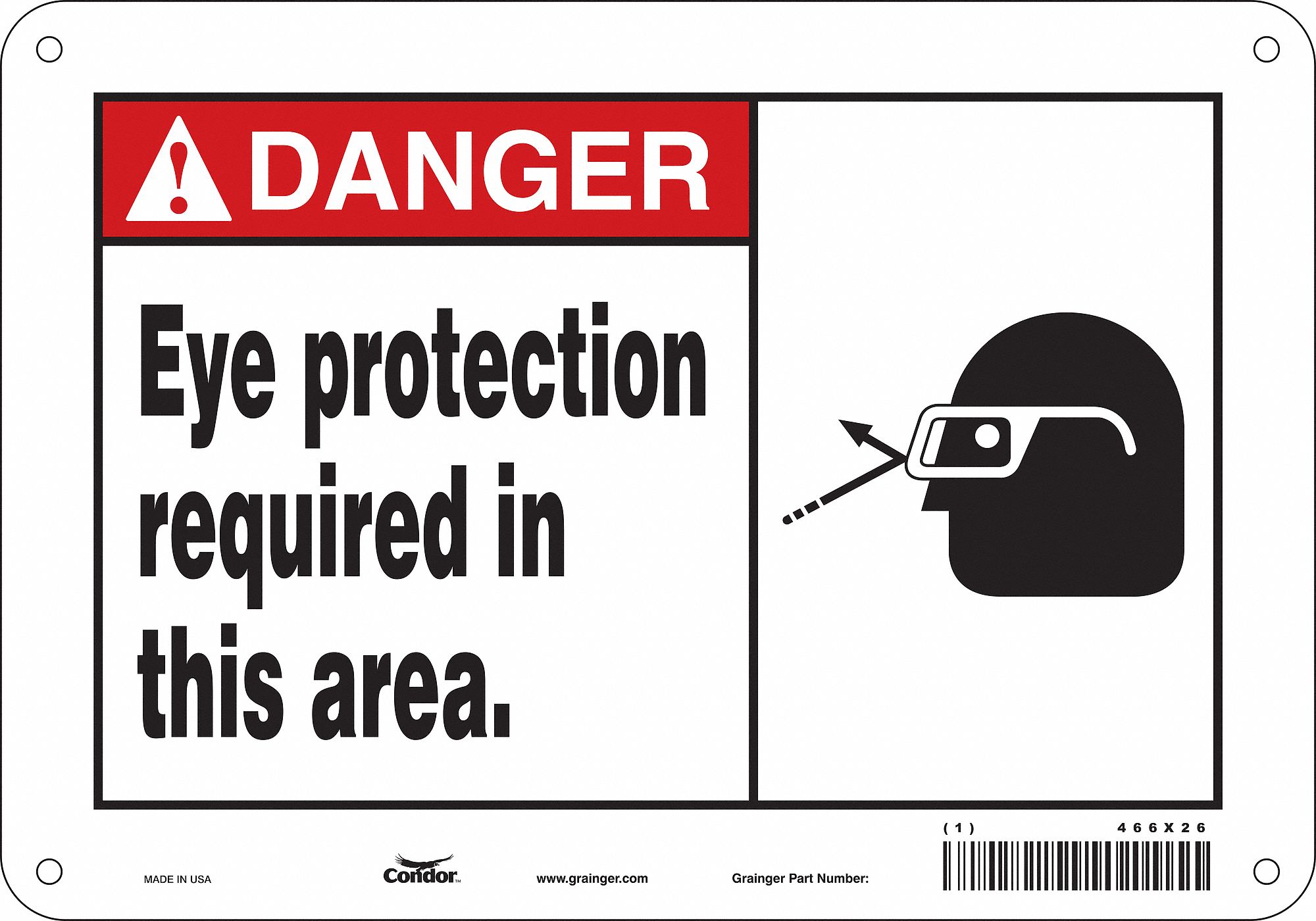 Condor Safety Sign Sign Format Ansi Osha Format Eye Protection Required In This Area 466x26