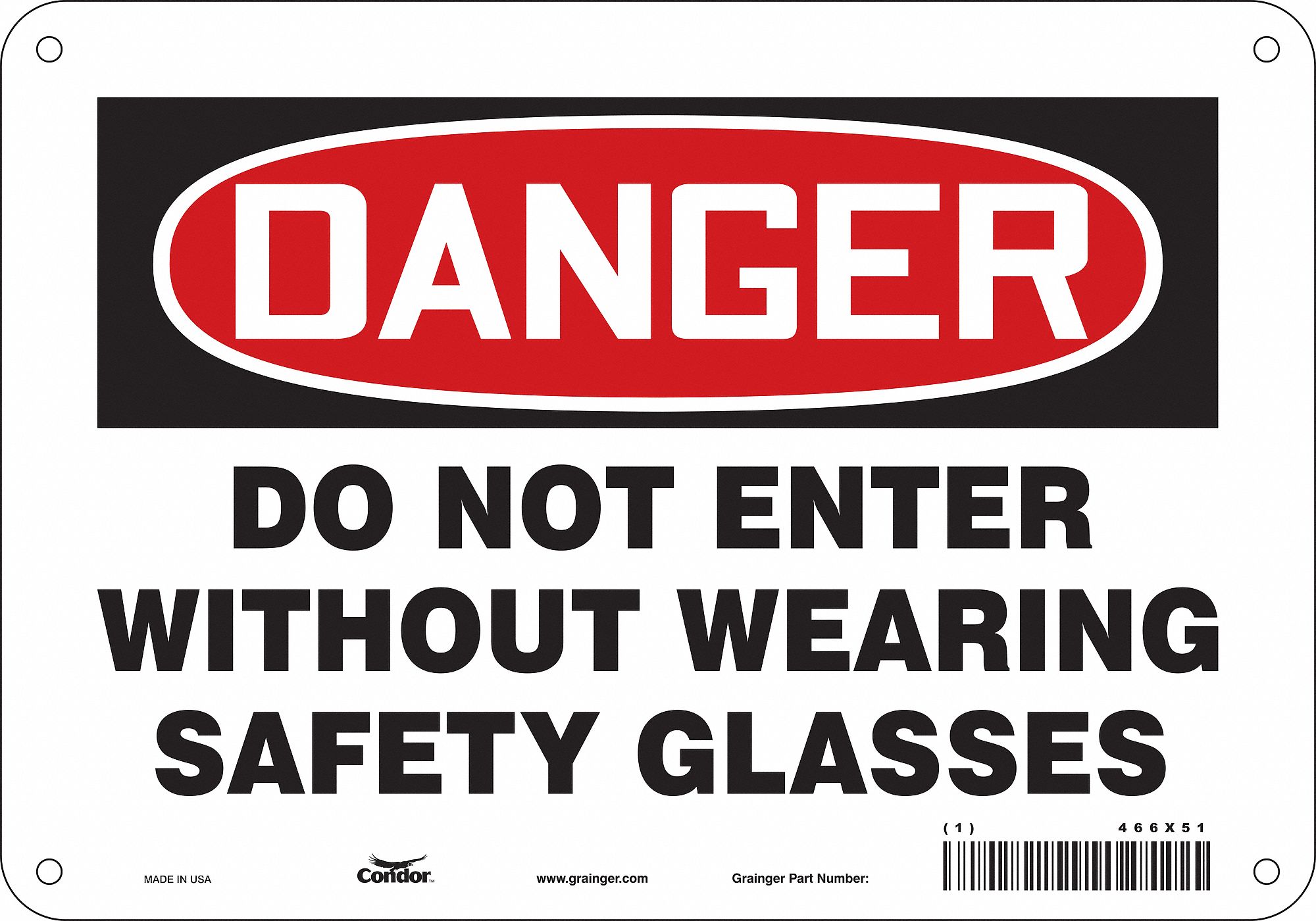 Safety Sign: Polyethylene, Mounting Holes Sign Mounting, 7 in x 10 in Nominal Sign Size, Danger