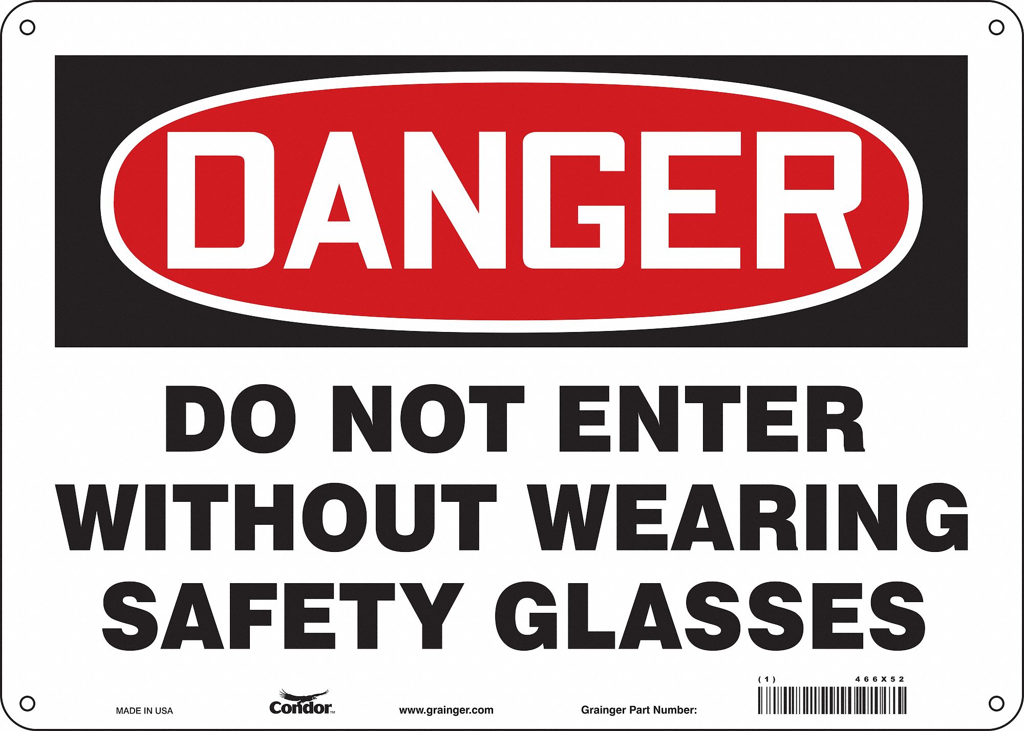 Safety Sign: Polyethylene, Mounting Holes Sign Mounting, 10 in x 14 in Nominal Sign Size, Danger