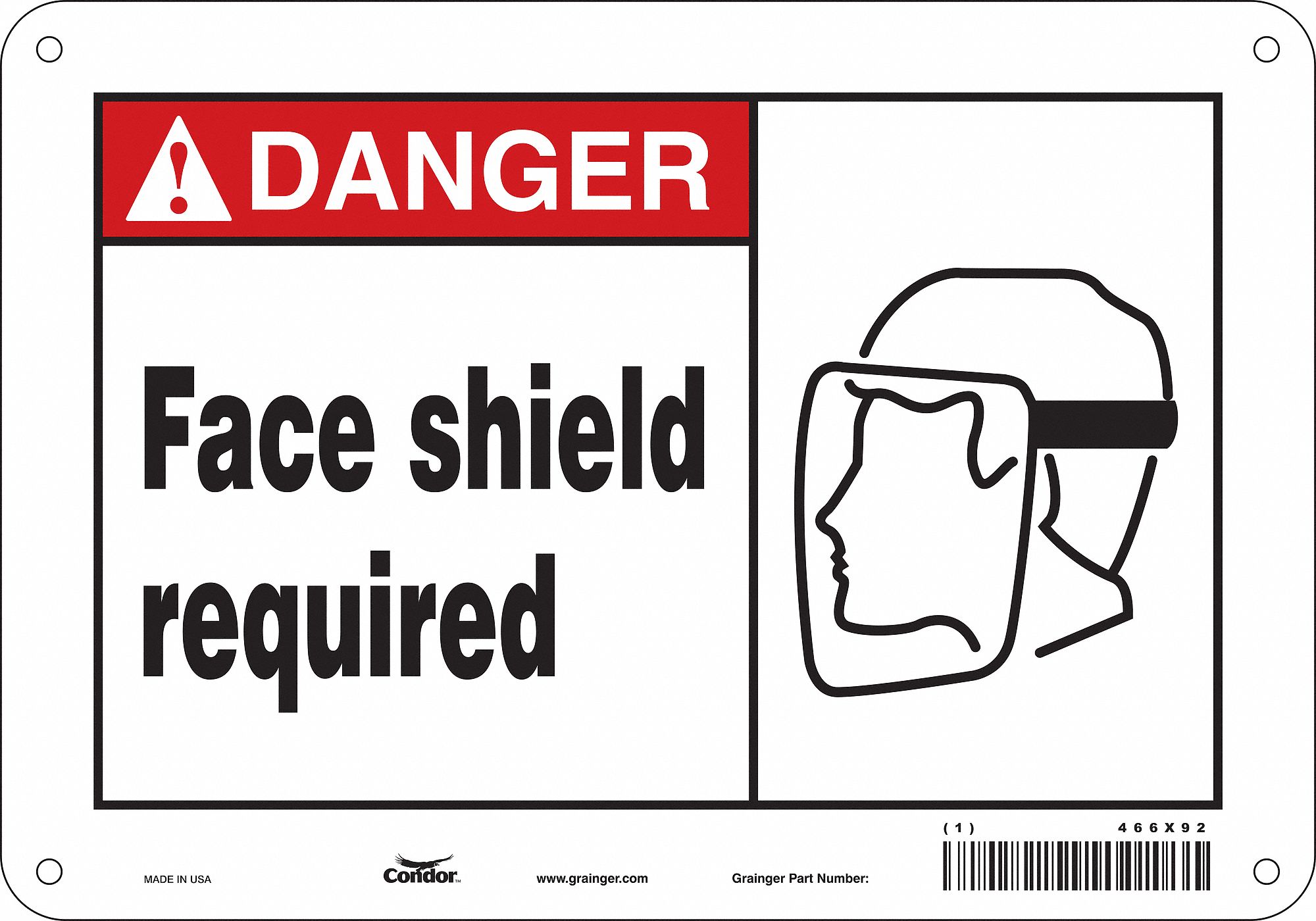 Safety Sign: Polyethylene, Mounting Holes Sign Mounting, 7 in x 10 in Nominal Sign Size, Danger