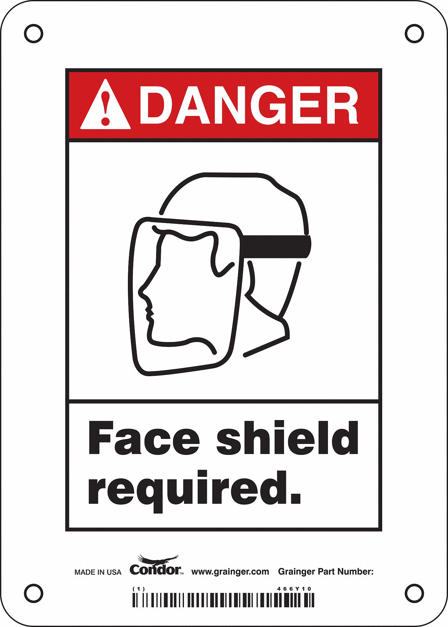 Safety Sign: Polyethylene, Mounting Holes Sign Mounting, 7 in x 5 in Nominal Sign Size, Danger