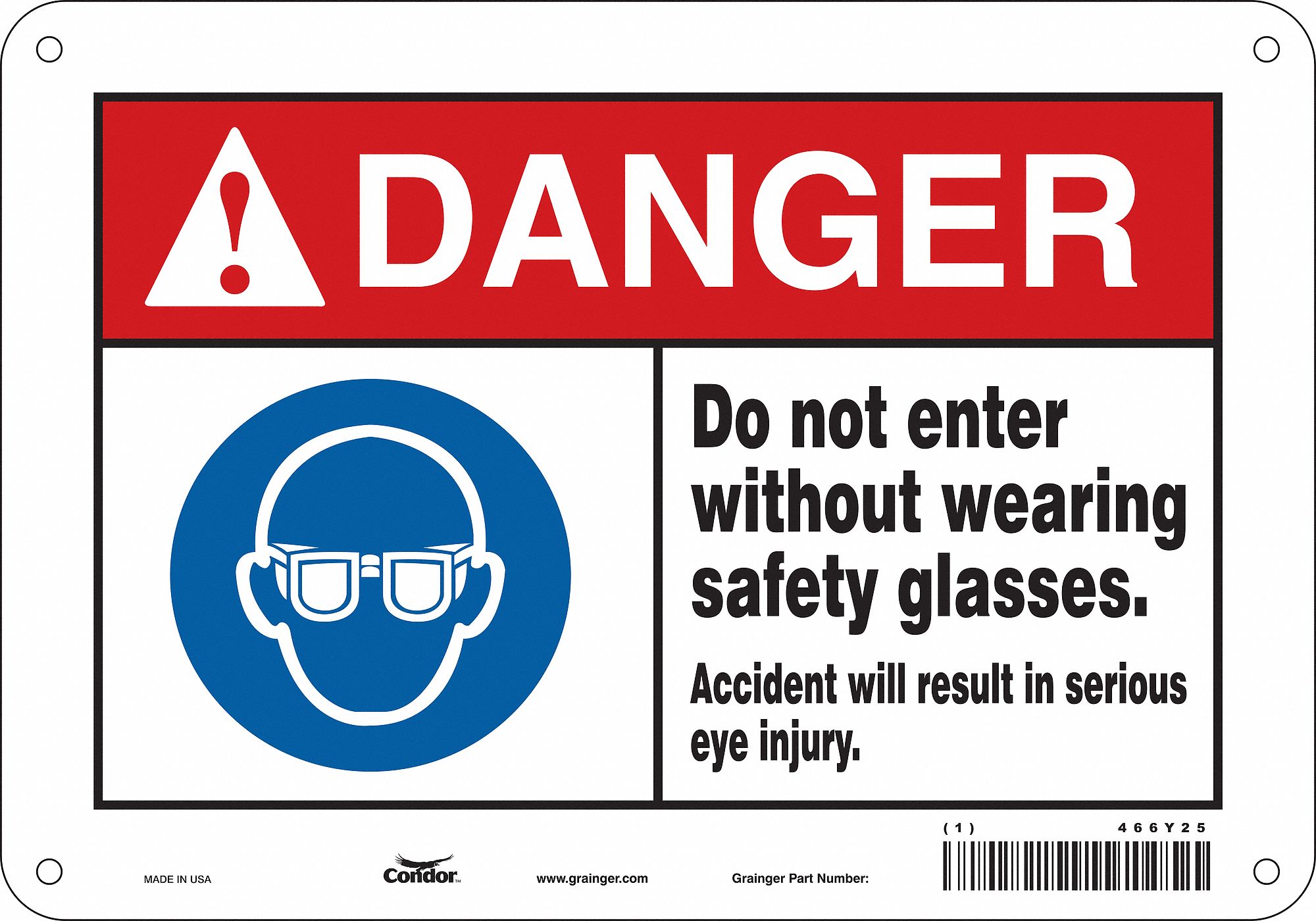 Safety Sign: Polyethylene, Mounting Holes Sign Mounting, 7 in x 10 in Nominal Sign Size, Danger