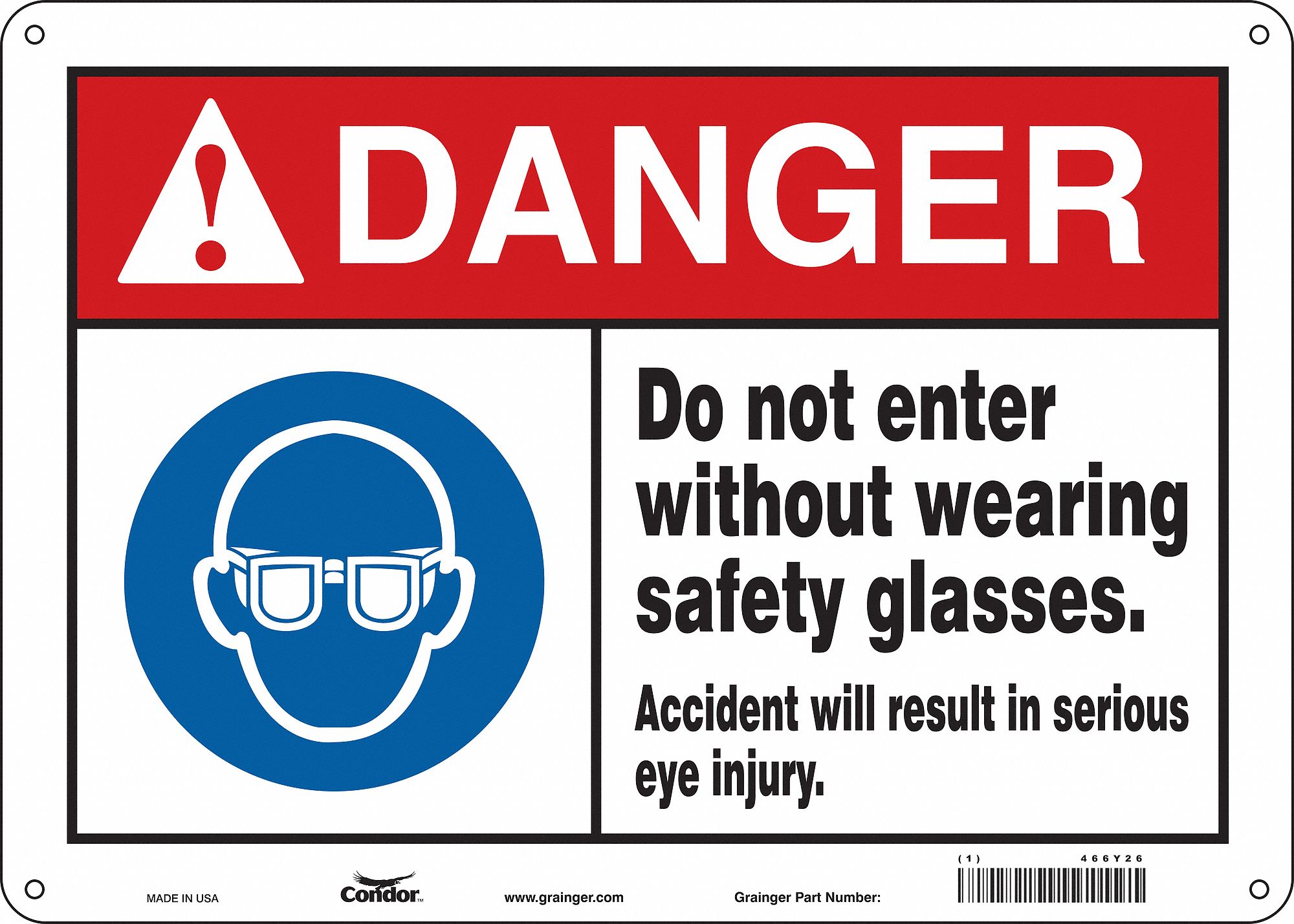 Safety Sign: Polyethylene, Mounting Holes Sign Mounting, 10 in x 14 in Nominal Sign Size, Danger