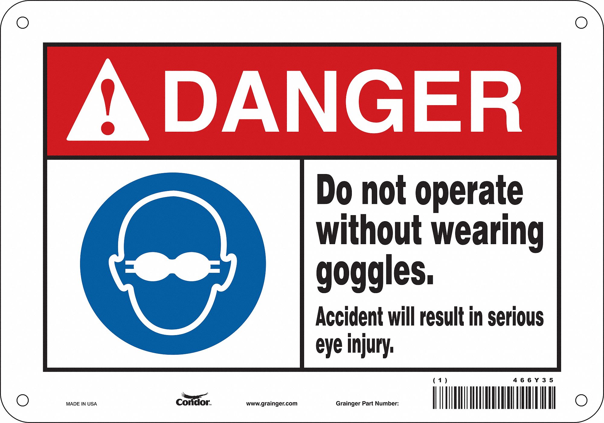 Safety Sign: Aluminum, Mounting Holes Sign Mounting, 7 in x 10 in Nominal Sign Size, 0.032 in Thick
