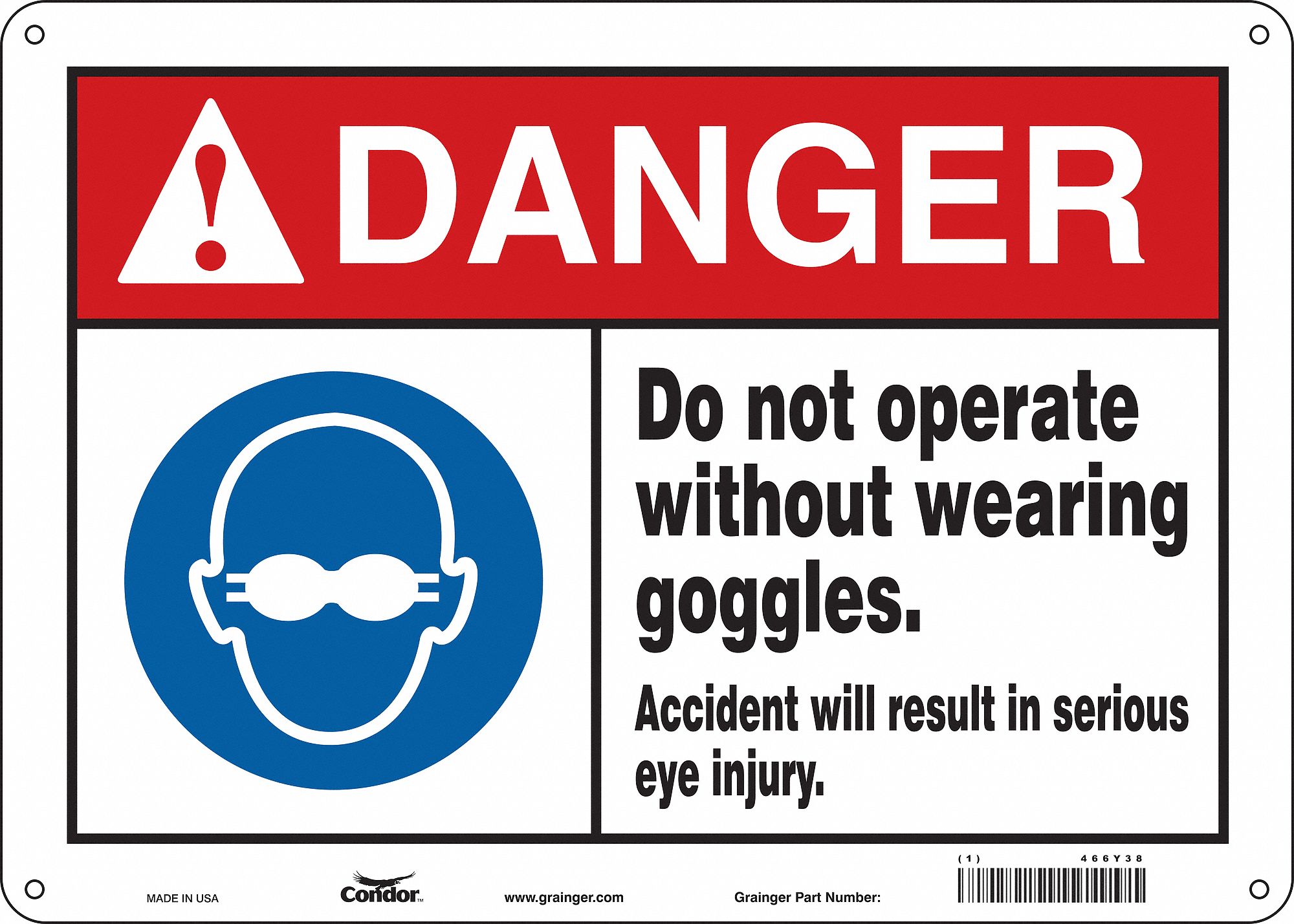 Safety Sign: Polyethylene, Mounting Holes Sign Mounting, 10 in x 14 in Nominal Sign Size, Danger