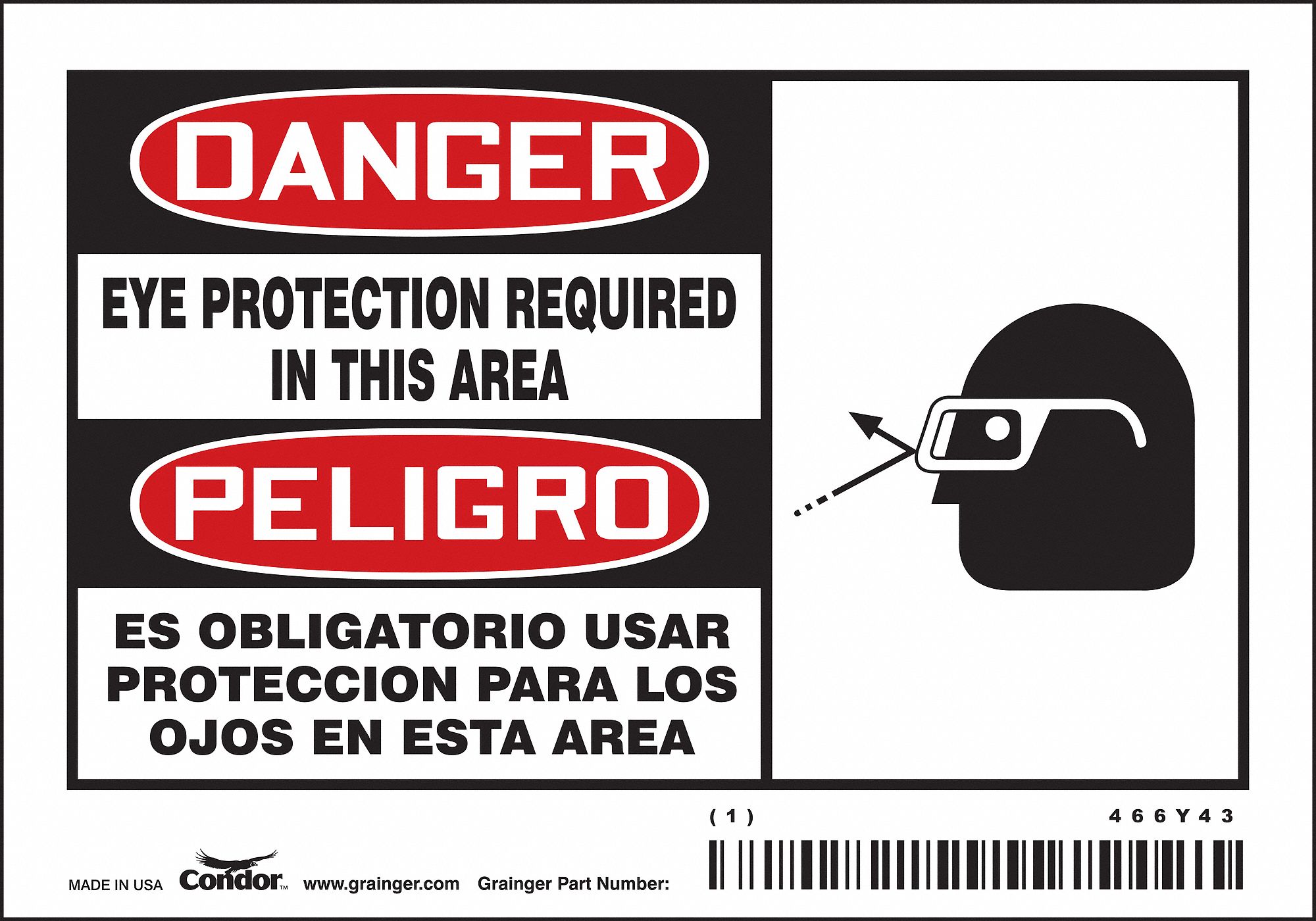 Safety Sign: Vinyl, Adhesive Sign Mounting, 3 1/2 in x 5 in Nominal Sign Size, 0.02 in Thick, 5 PK