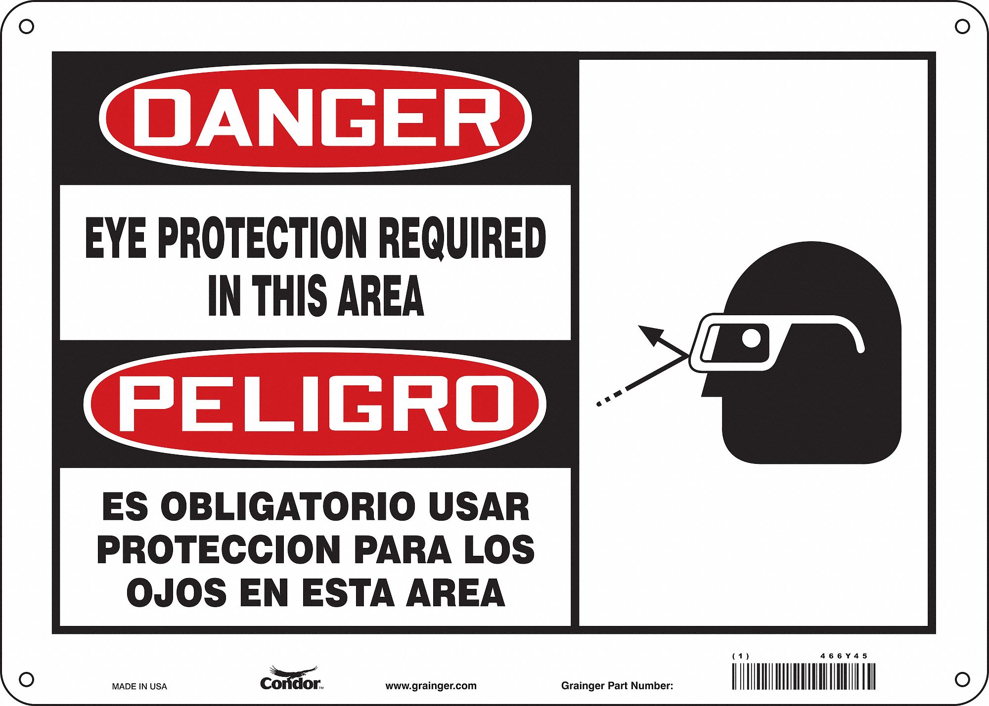 Safety Sign: Polyethylene, Mounting Holes Sign Mounting, 10 in x 14 in Nominal Sign Size, Wall